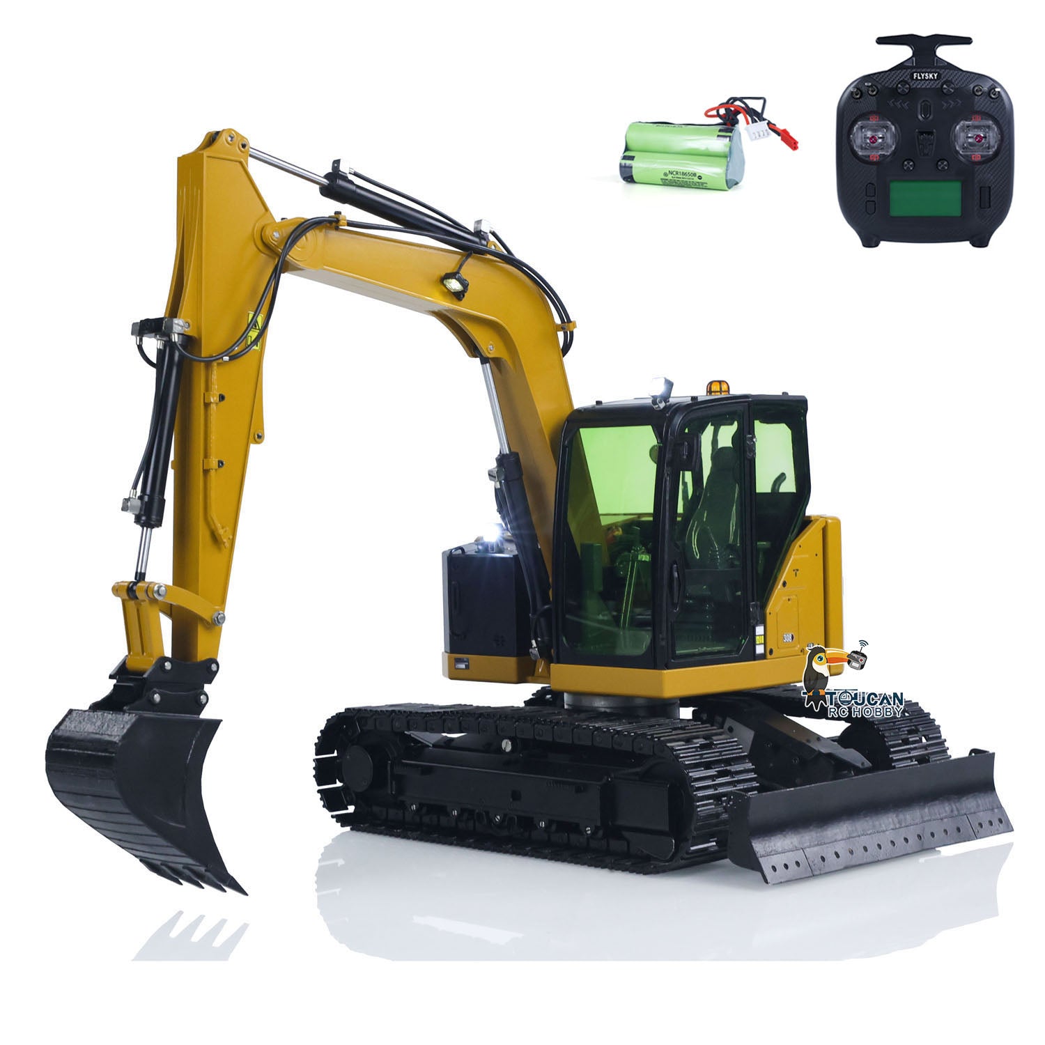 1/14 Scale Metal RC Hydraulic Excavator - C308 Radio Controlled Construction Vehicle with Flysky ST8 Transmitter & RTR Model - Perfect for Construction Simulation, Backyard Digging & RC Hobby Enthusiasts