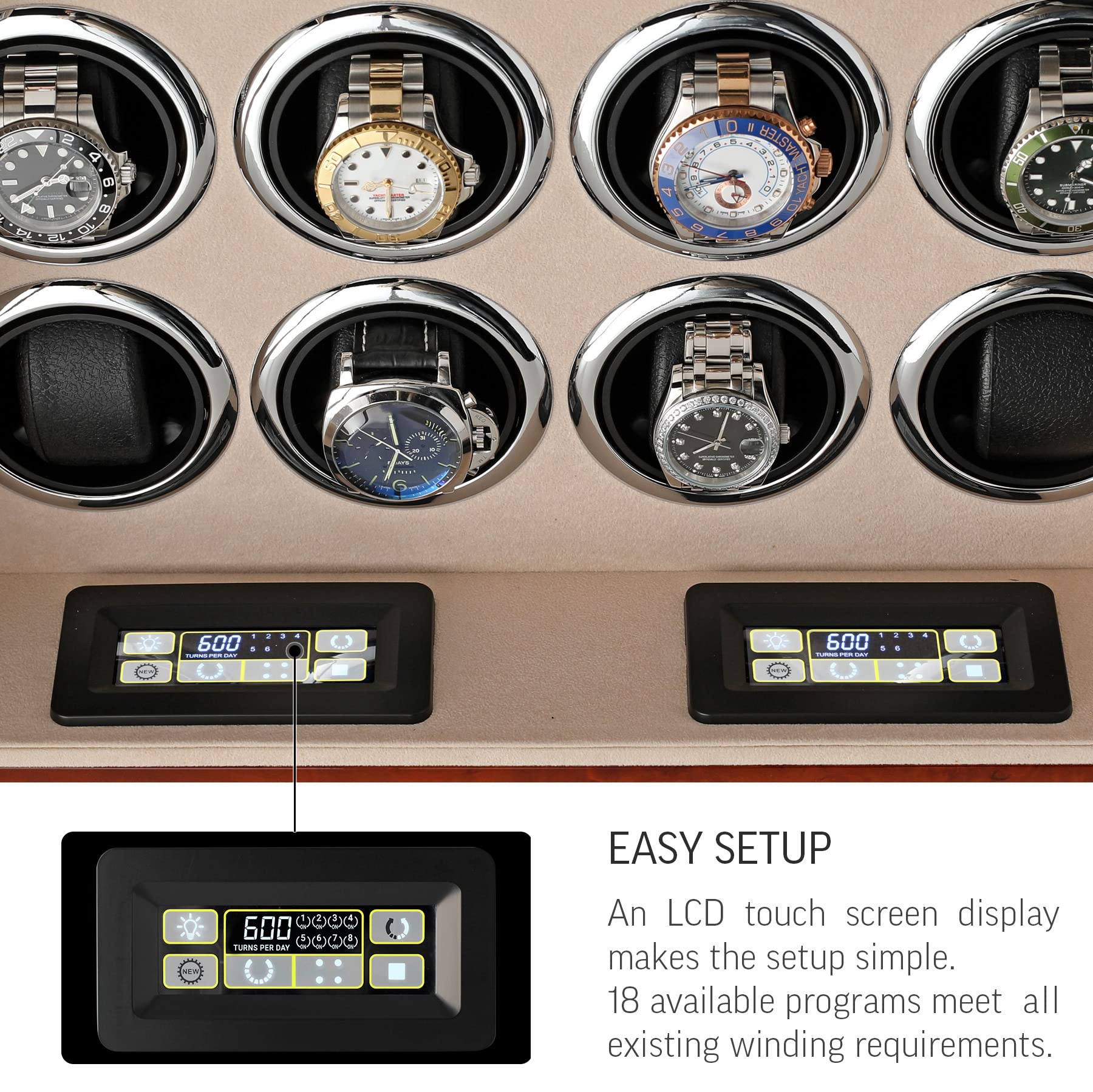16 Automatic Watch Winder with LED Backlight & LCD Touchscreen - Luxury Watch Storage & Display Case for Automatic Watches - Perfect for Watch Collectors, Enthusiasts & Jewelry Organization