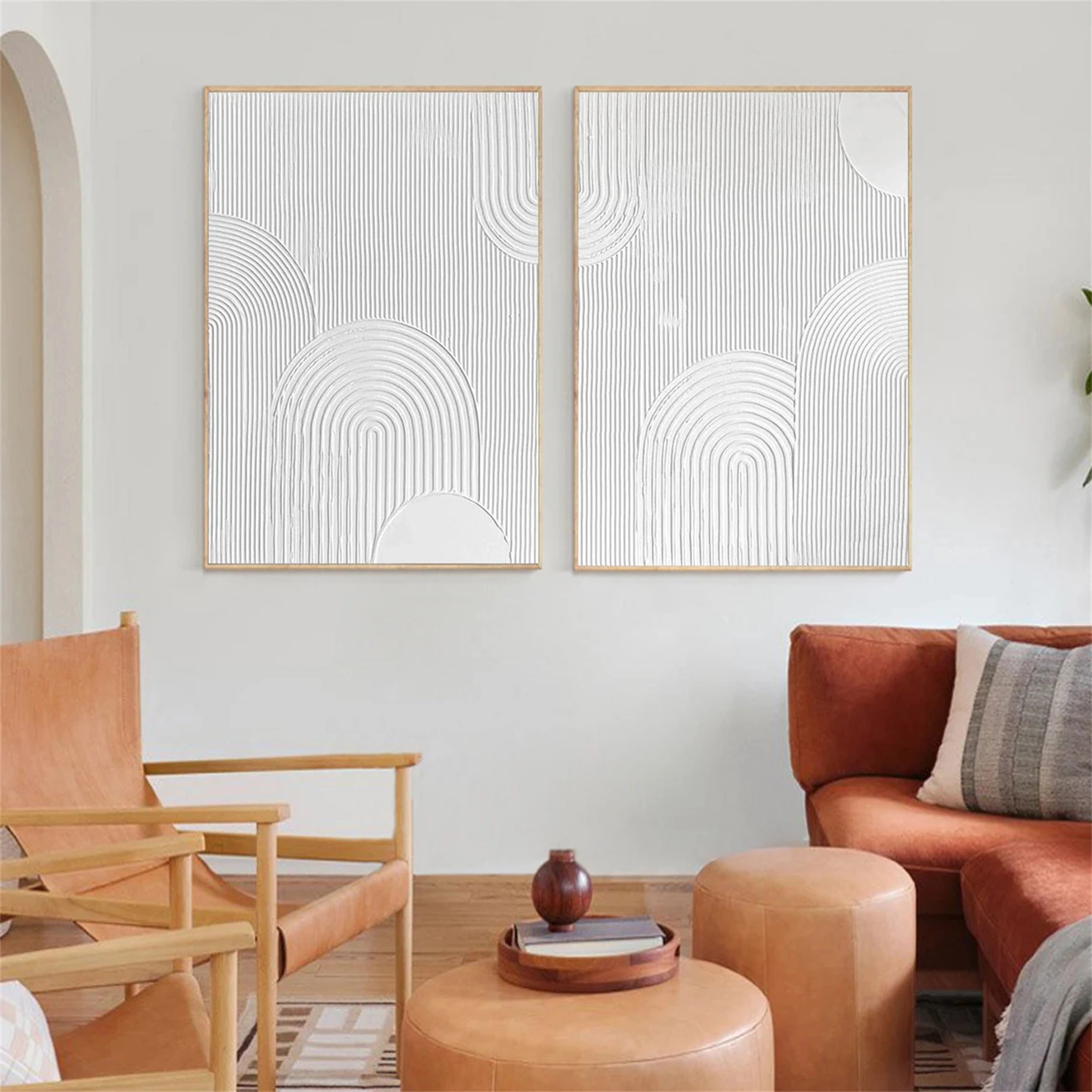 Modern White Minimalist Textured Canvas Wall Art Set of 2 - Abstract Handmade Paintings for Living Room & Bedroom Decor #MM150