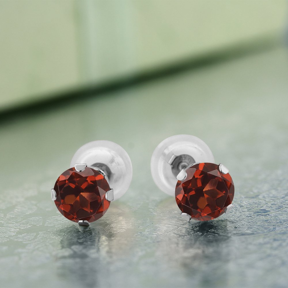 1.00 Ct Round 5MM Garnet 10K White Gold Stud Earrings for Women & Men - Gem Stone King | Elegant Jewelry Gift for Anniversary, Birthday & Special Occasions