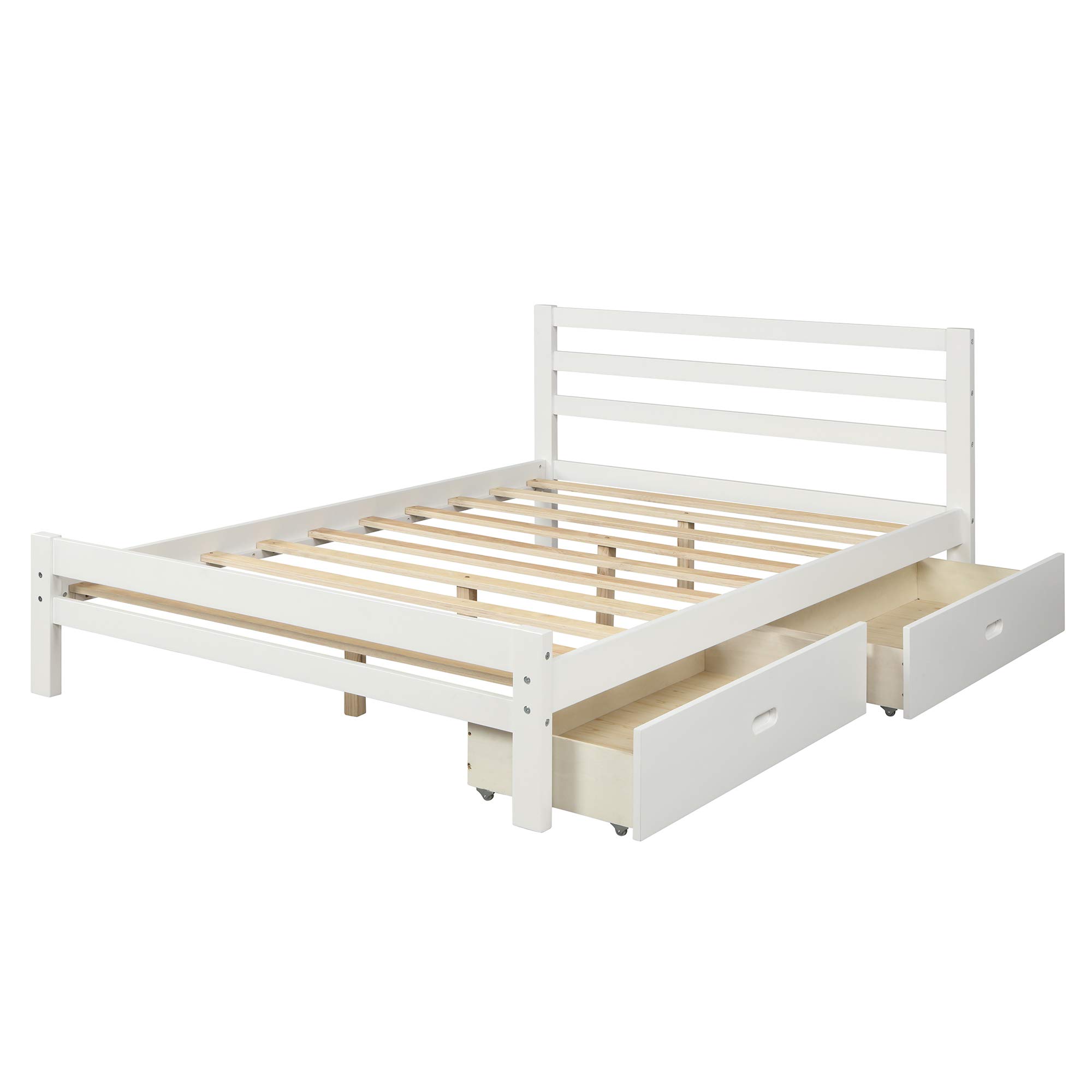 Full Size Wood Platform Bed with Storage Drawers - Sturdy Headboard & Footboard for Teens & Adults - No Box Spring Needed - Perfect for Small Bedrooms