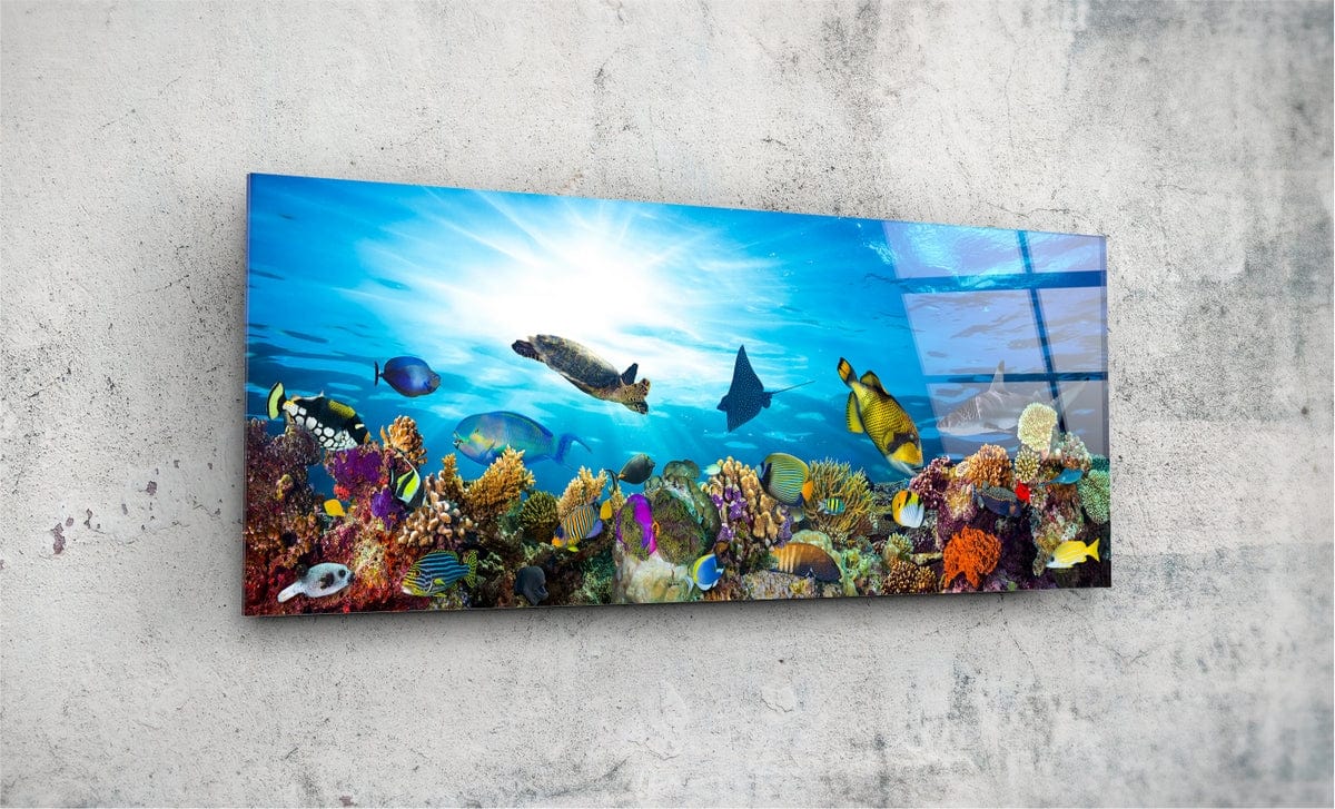 Aqua Panoramic Glass Wall Art - Modern Ocean Themed Home Decor for Living Room, Bedroom & Office - Perfect for Coastal, Beach & Nautical Interior Design Styles