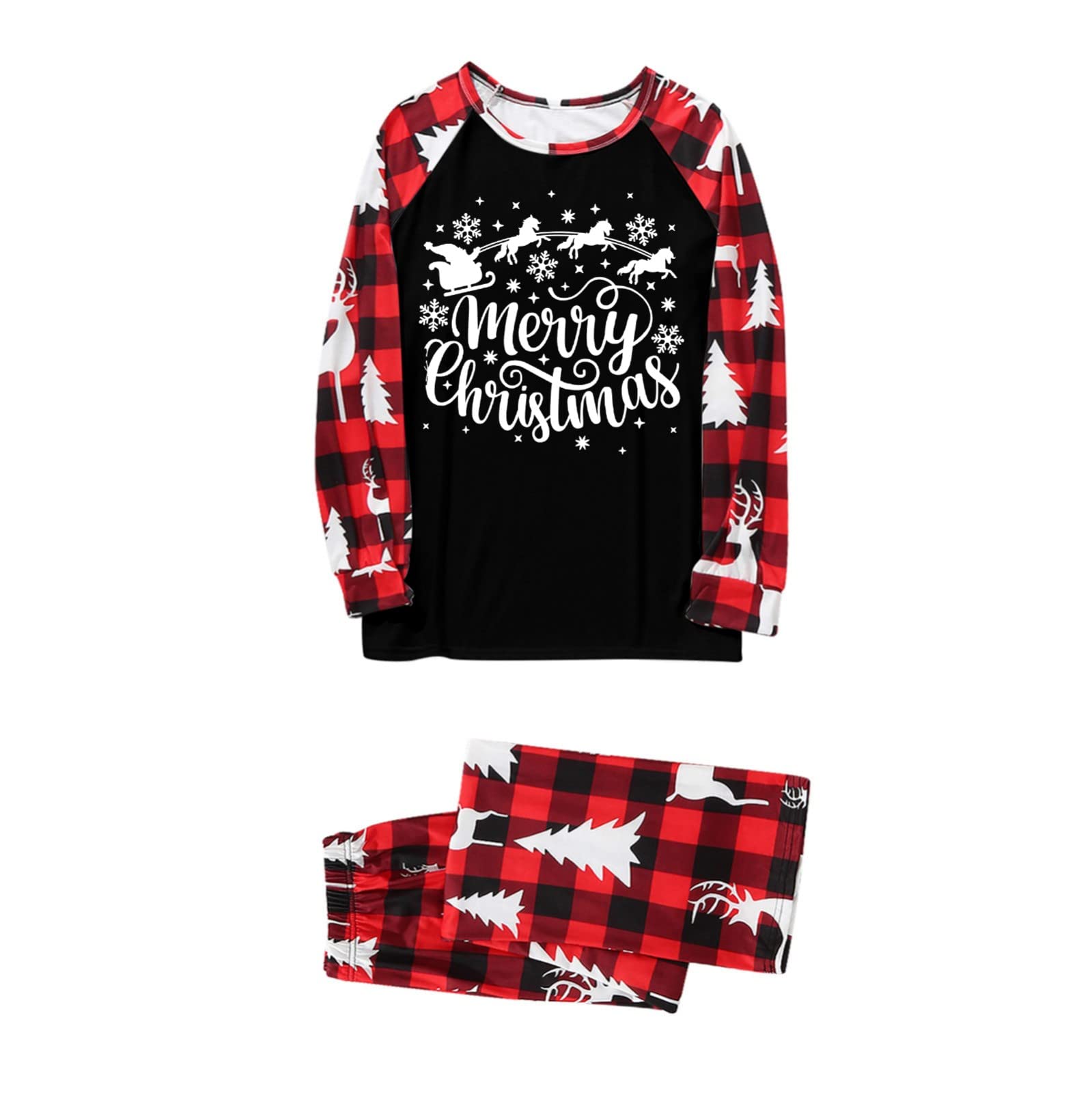 Festive Christmas Plaid Print Top and Pants Set - Family Matching Holiday Pajamas for Cozy Xmas Eve & Winter Gatherings