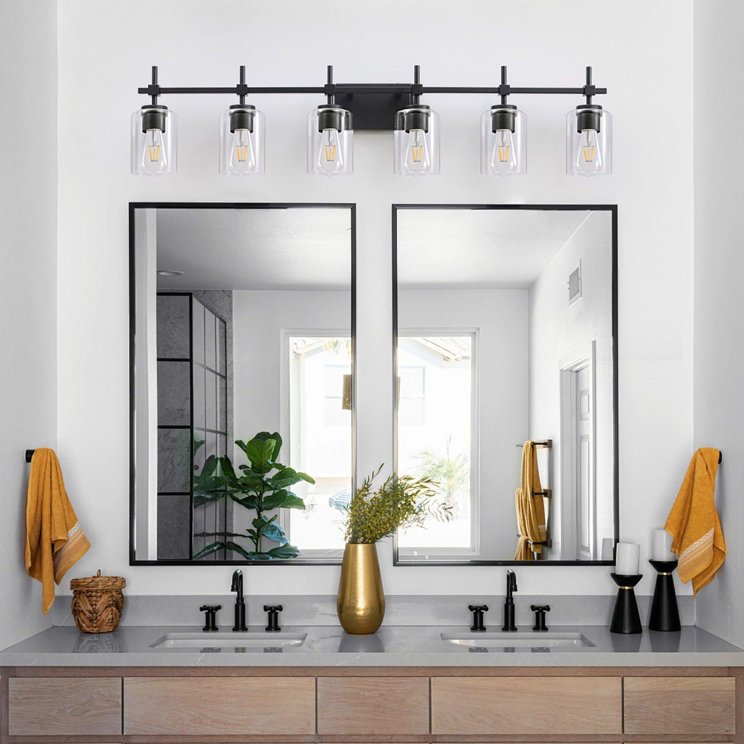 Jasper Modern Clear Glass 6-Light Bathroom Vanity Light Fixture - Elegant Lighting for Bathroom, Powder Room & Dressing Area