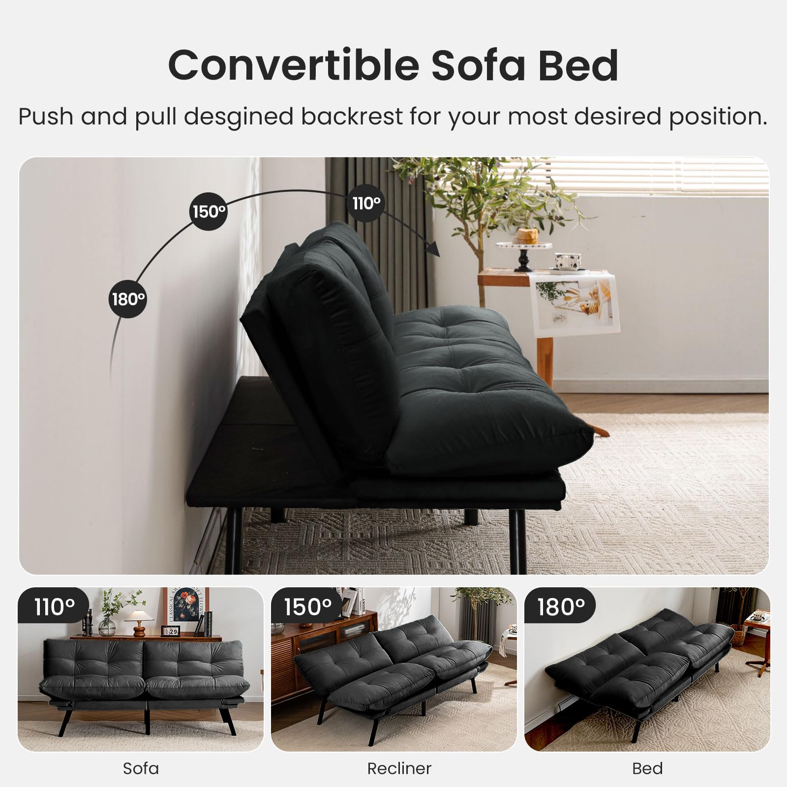 Velvet Convertible Futon Sofa Bed - 71
