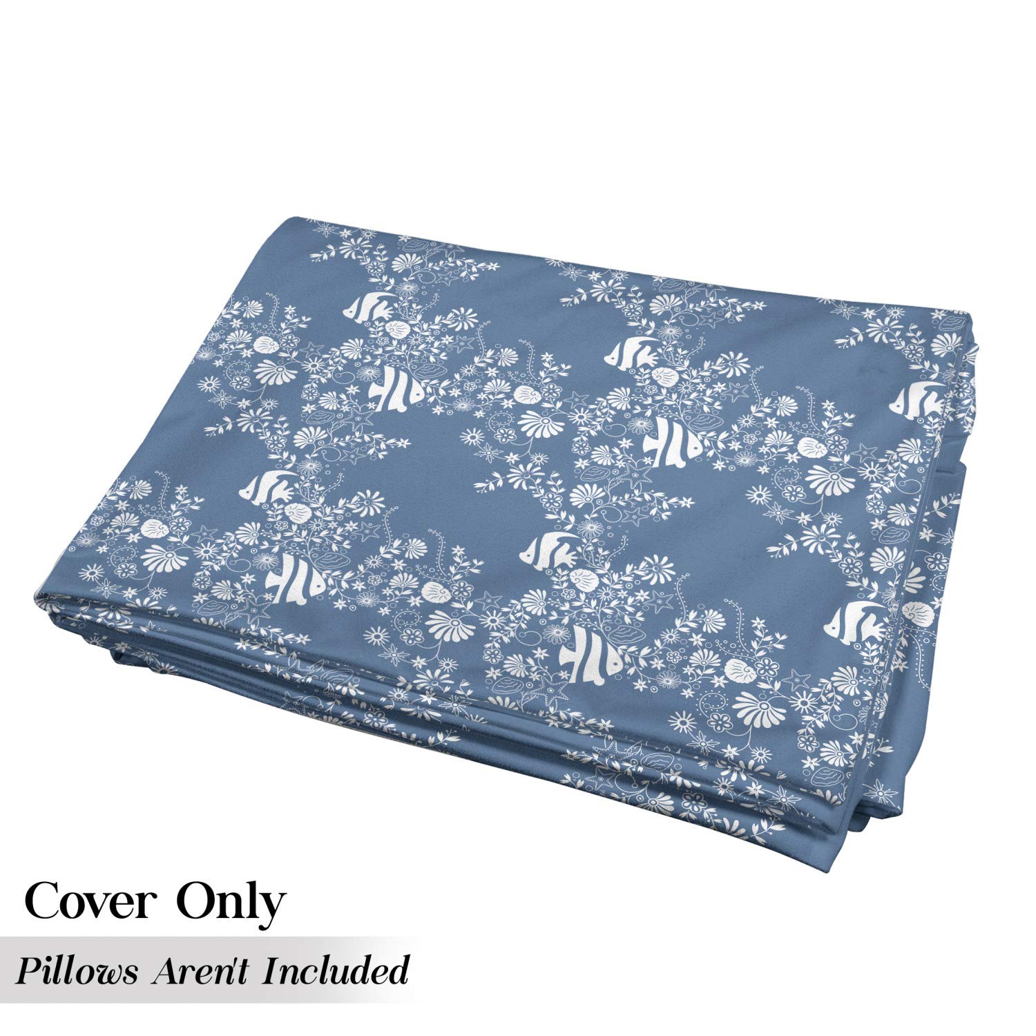 Ambesonne Sea Shells Floor Pillow Cover - Blue White Abstract Marine Design with Floral & Fish Print, 88