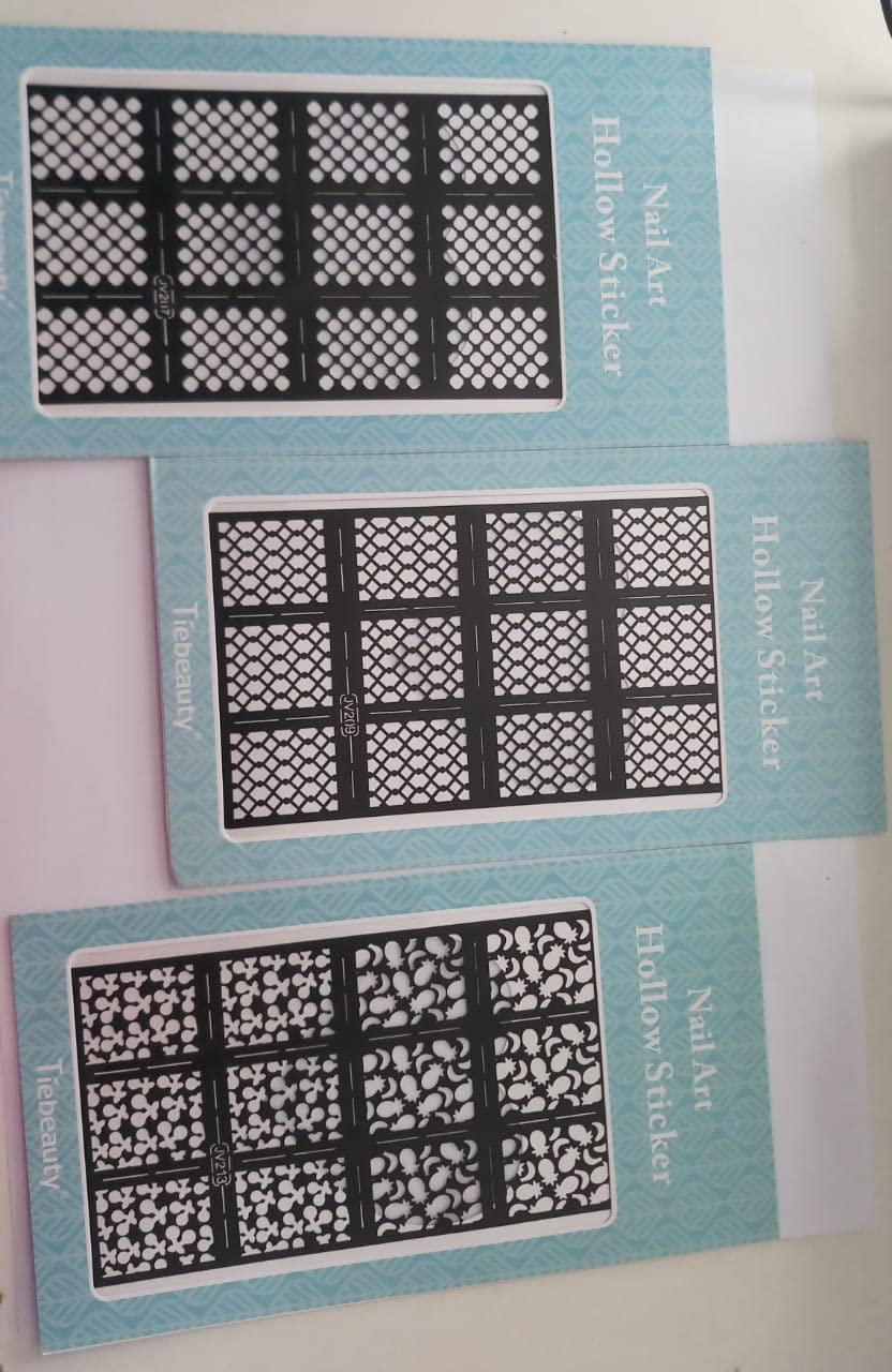 Hollow Nail Art Stickers Pack of 3 - JV-207, JV-209, JV-213 | DIY Nail Decals for Gel & Acrylic Nails | Perfect for Parties, Weddings & Special Occasions