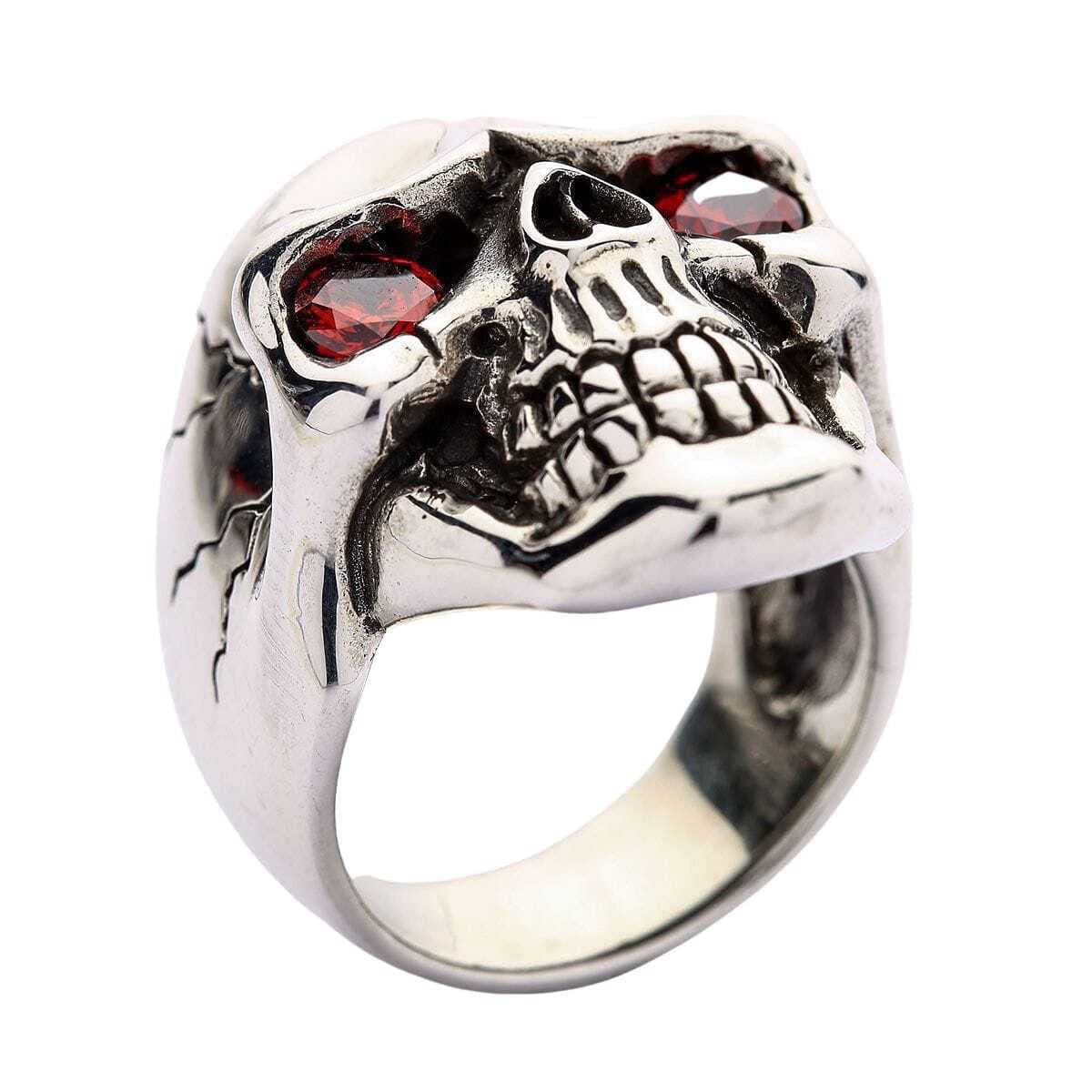Sterling Silver Skull Ring with Red Eyes for Men - Gothic Biker Jewelry for Punk Fashion & Motorcycle Enthusiasts