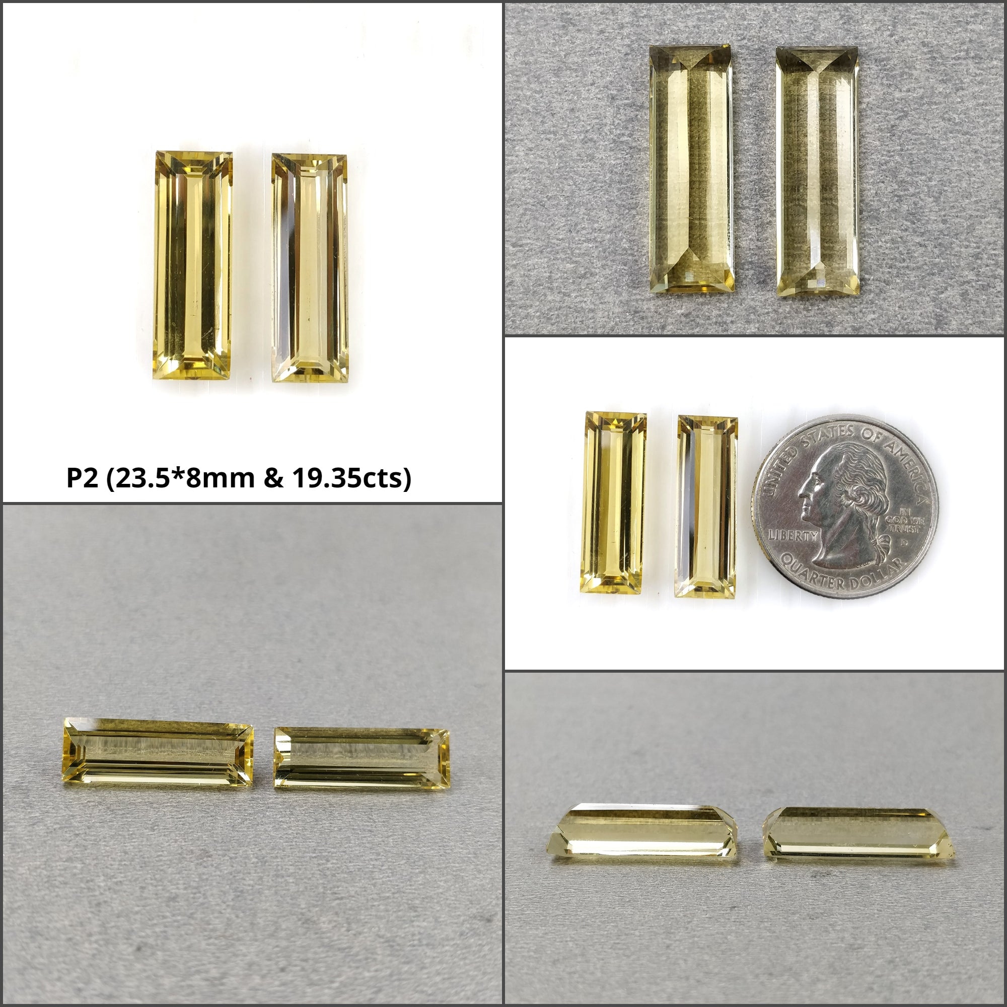 Natural Untreated Yellow Citrine Gemstone Baguette Pair - Unheated Citrine Normal Cut for Jewelry Making, Earrings & Healing Crystal Collection