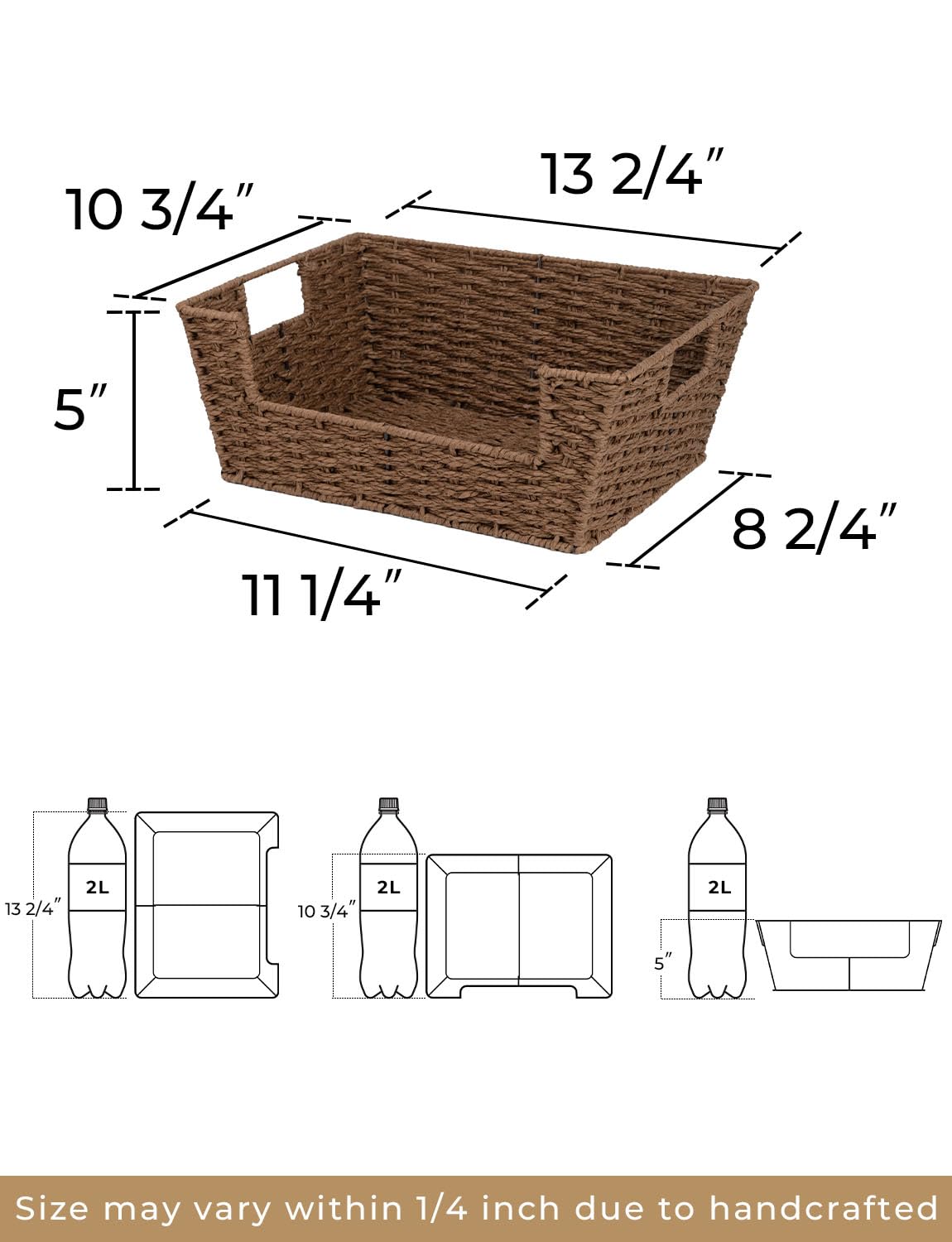 StorageWorks Wicker Baskets for Home Organization - 2 Pack Brown Handwoven Pantry & Shelf Storage Baskets | Perfect for Kitchen, Bathroom & Closet Organization