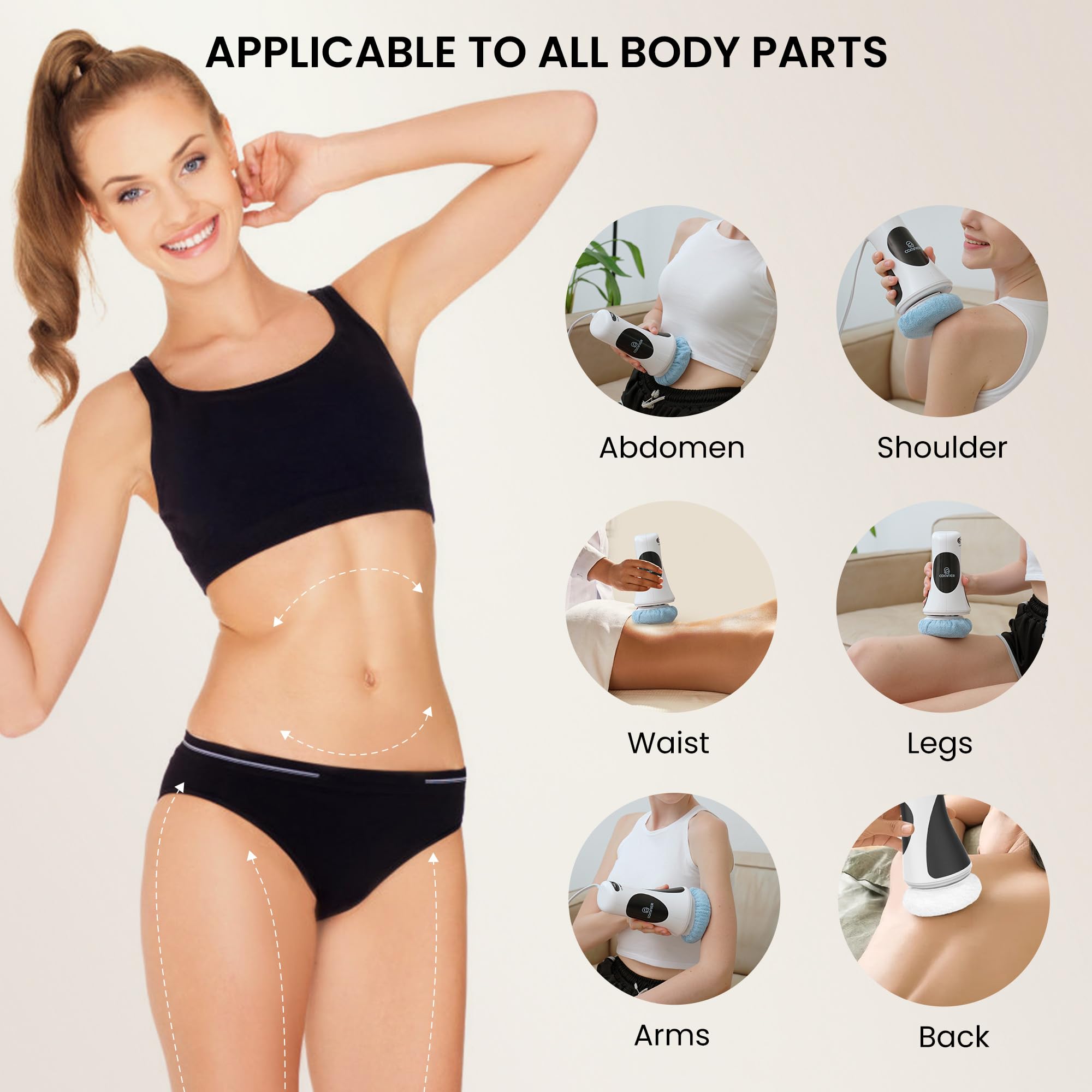 COMFIER Cellulite Massager & Body Shaping Machine - 5 Massage Heads, 6 Washable Pads - Cavitation Fat Removal for Belly, Butt, Arms & Legs - Perfect for Home Spa, Post-Workout Recovery & Body Contouring