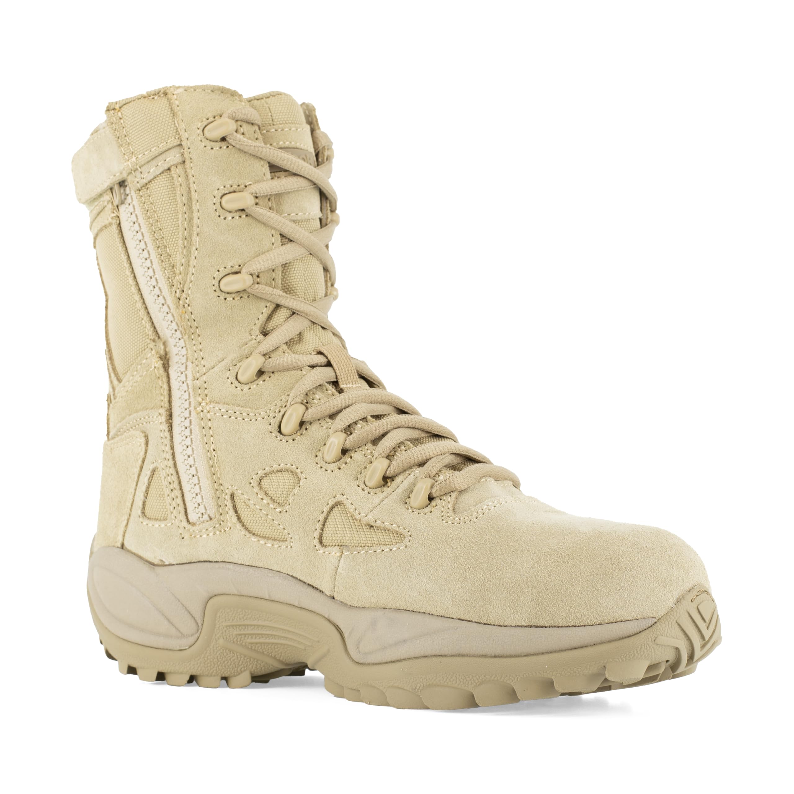 Reebok Work Men's Rapid Response RB 8-Inch Composite Toe Safety Boots with Side Zip - Beige | OSHA Approved Work Shoes for Construction, Warehouse & Outdoor Jobs