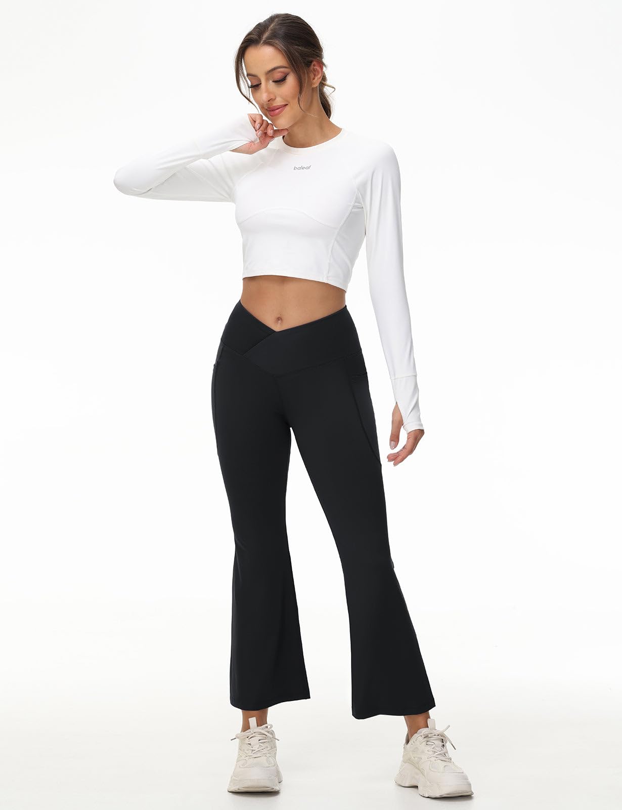 BALEAF Women's High Waisted Yoga Pants with Pockets - Tummy Control Petite Flare Leggings for Work, Casual & Fitness | 27