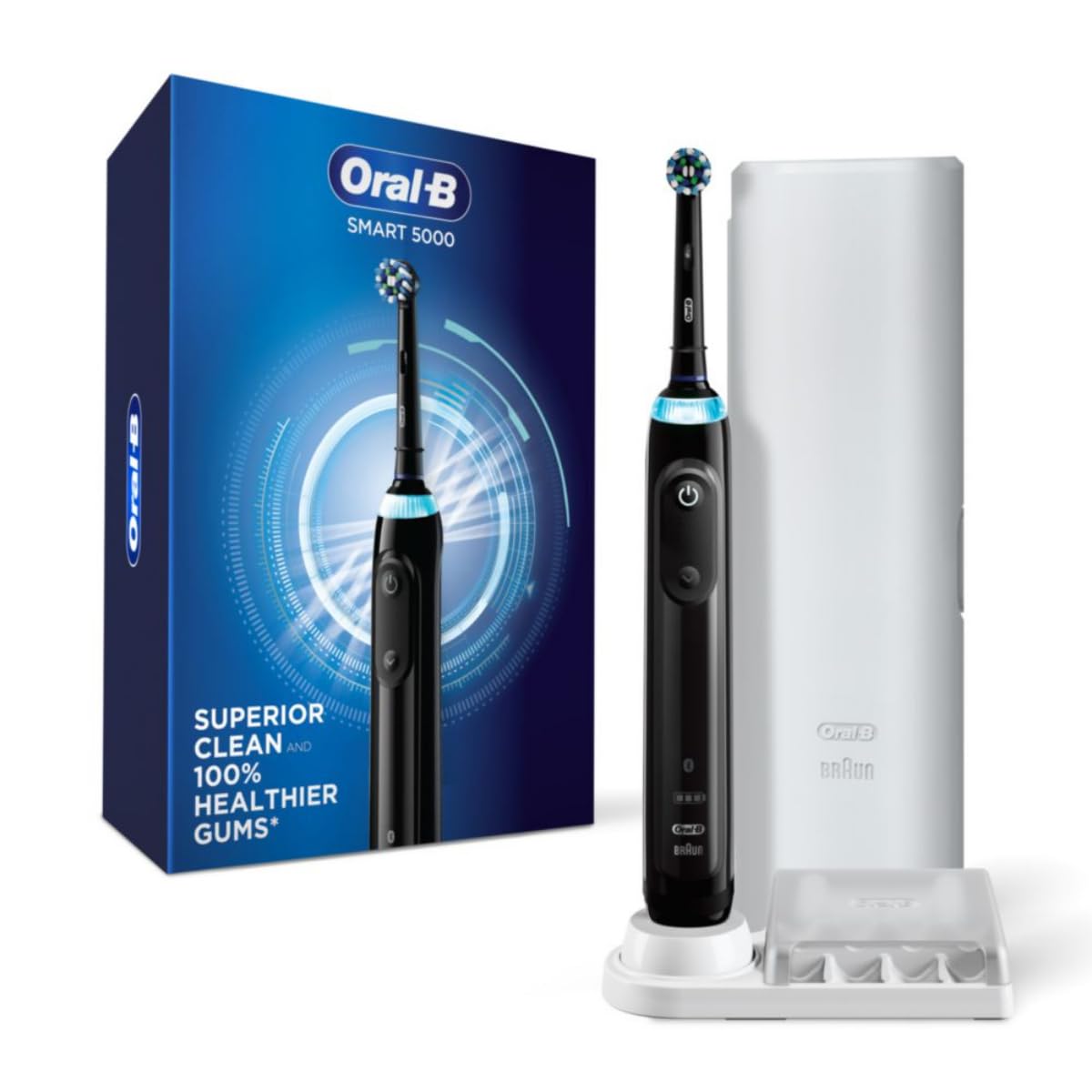 Oral-B Pro 5000 SmartSeries Electric Toothbrush with Bluetooth - Rechargeable Black Toothbrush for Adults | Smart Tracking & Pressure Sensor | Perfect for Travel & Daily Oral Care