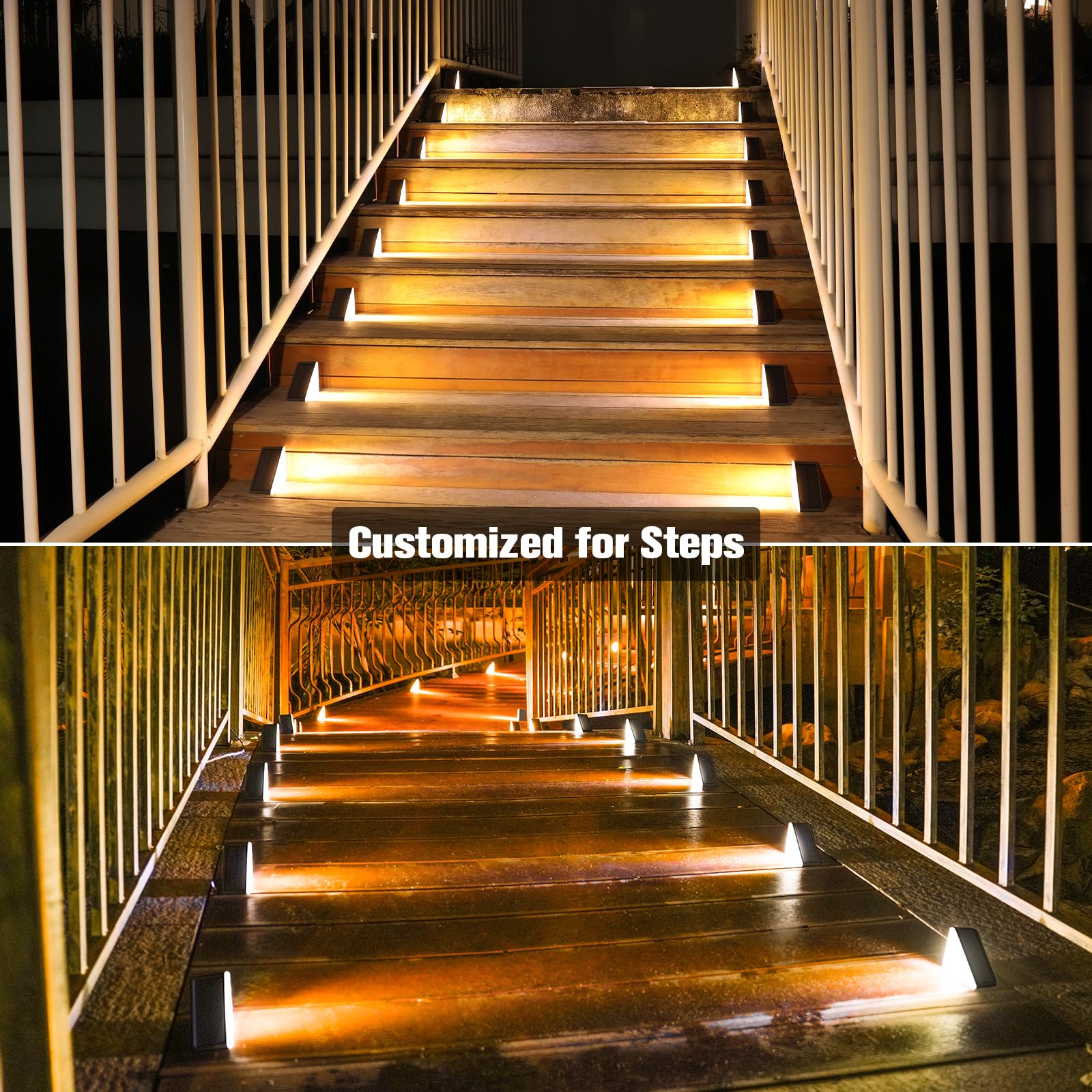 VOLISUN 6-Pack Solar Step Lights for Outdoor Stairs, Waterproof IP67 LED Deck Lights - 80 Lumen Solar Powered Pathway Lighting for Front Porch, Patio, Garden & Walkway (Black)