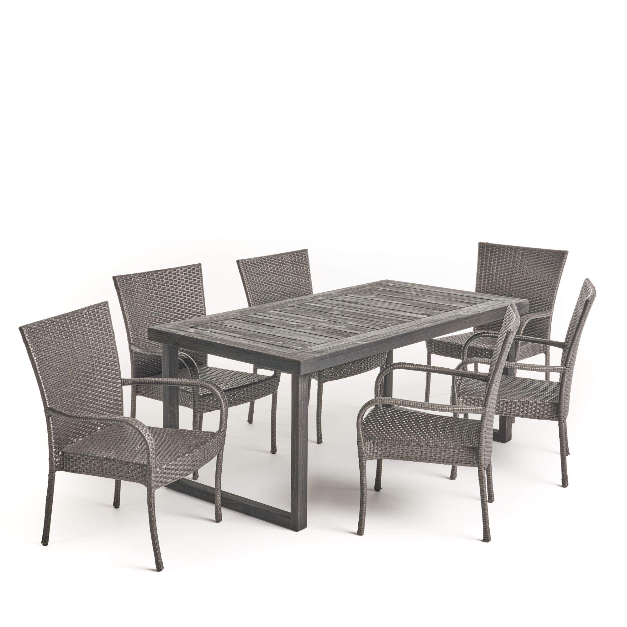 7-Piece Sandblast Gray Contemporary Outdoor Patio Dining Set - Durable & Weather-Resistant for Backyard, Garden, and Poolside Entertaining