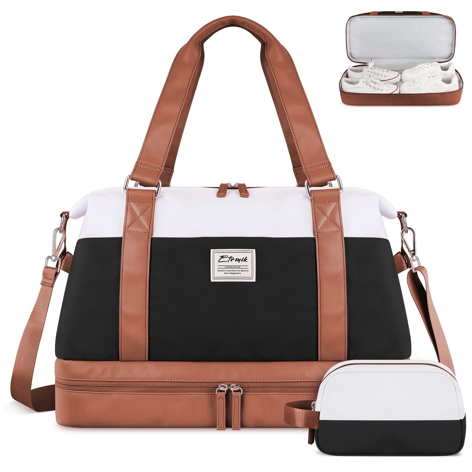 ETRONIK Large Travel Duffel Bag for Women - Gym Bag with Shoe Compartment & Wet Pocket, Carry-On Weekender Overnight Bag with Toiletry Pouch - Perfect for Hospital Visits, Yoga, Sports & Weekend Getaways