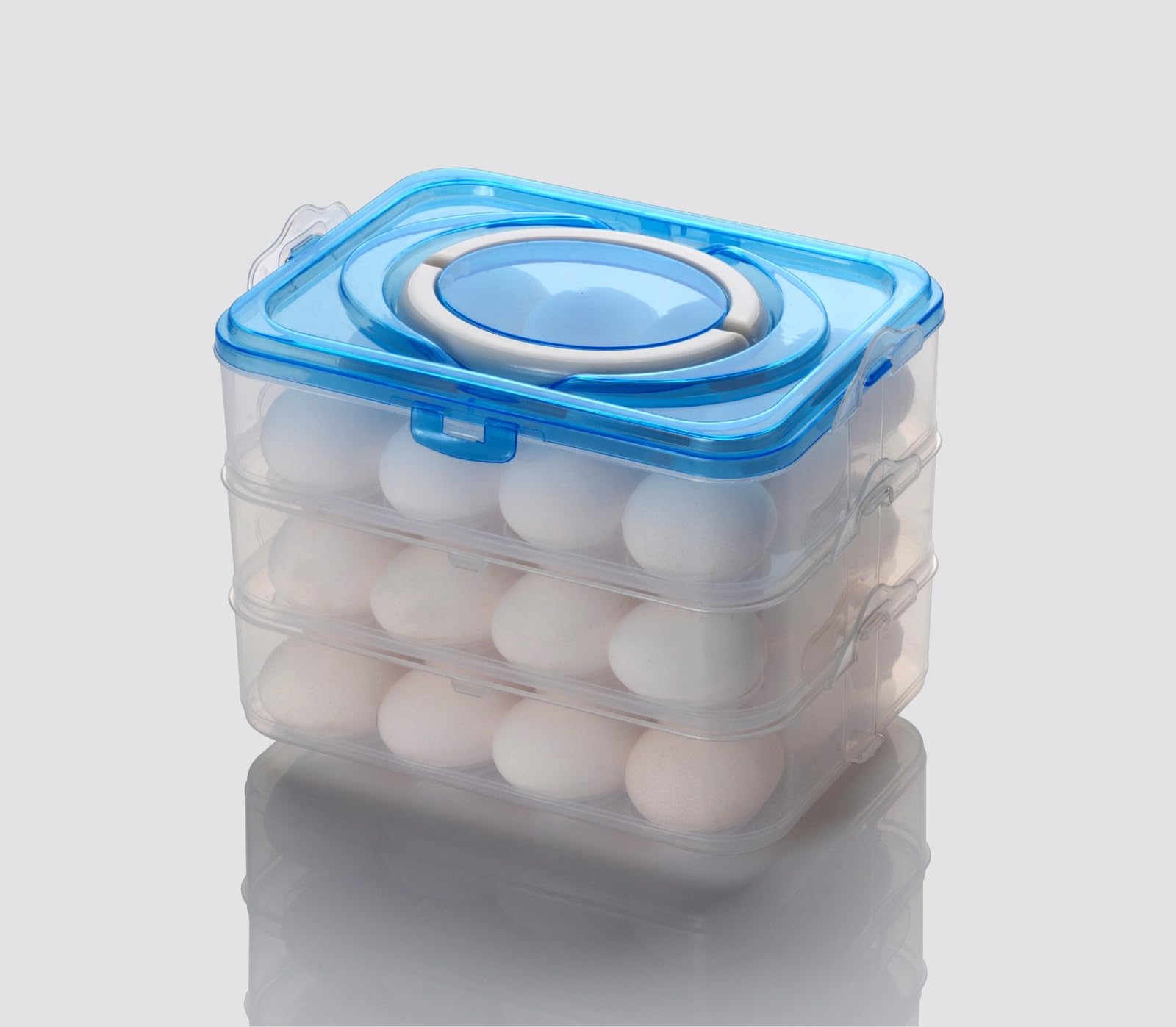 NEWON Stackable ABS Plastic Egg Storage Container - 3 Layer (36 Grid) Blue Egg Tray for Refrigerator & Kitchen Organization | Durable Fridge Egg Holder with Carry Handle | Perfect for Farm Fresh Eggs, Meal Prep & Space Saving Storage