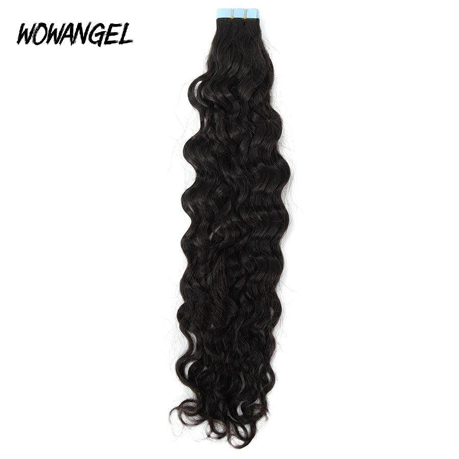 WOWANGEL Tape in Hair Extensions - Natural Black Human Hair, 40pcs 100g, Nature Wave for Volume & Length - Perfect for Daily Wear, Parties & Special Occasions