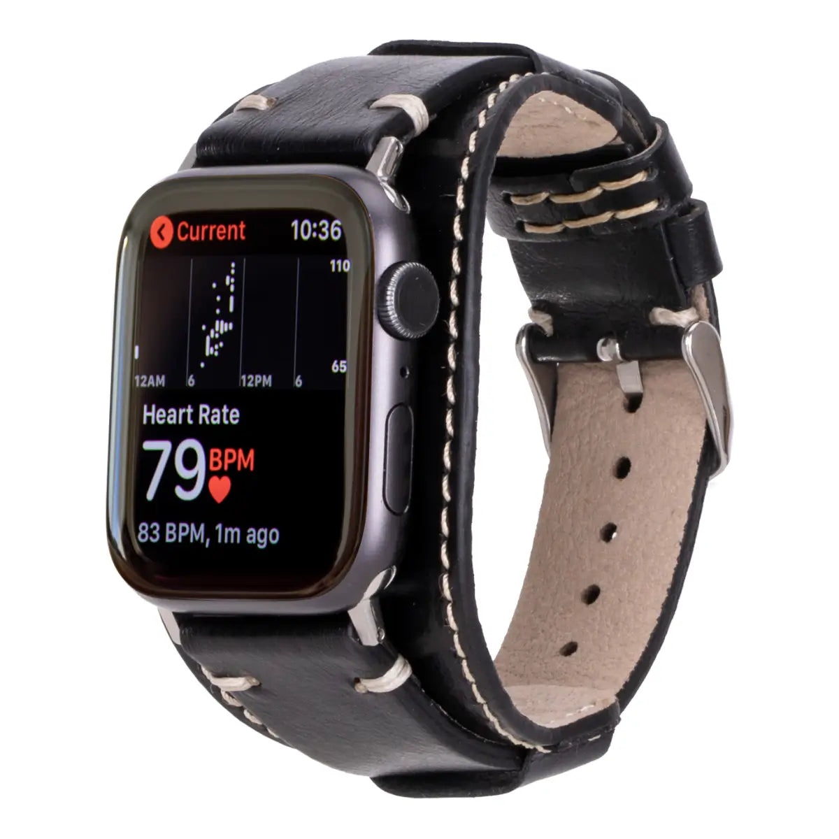 Premium Black Leather Cuff Strap for Apple Watch - Pulsar Design - Compatible with All Apple Watch Series (38mm/40mm/41mm & 42mm/44mm/45mm/49mm) - Perfect for Business, Casual & Formal Occasions