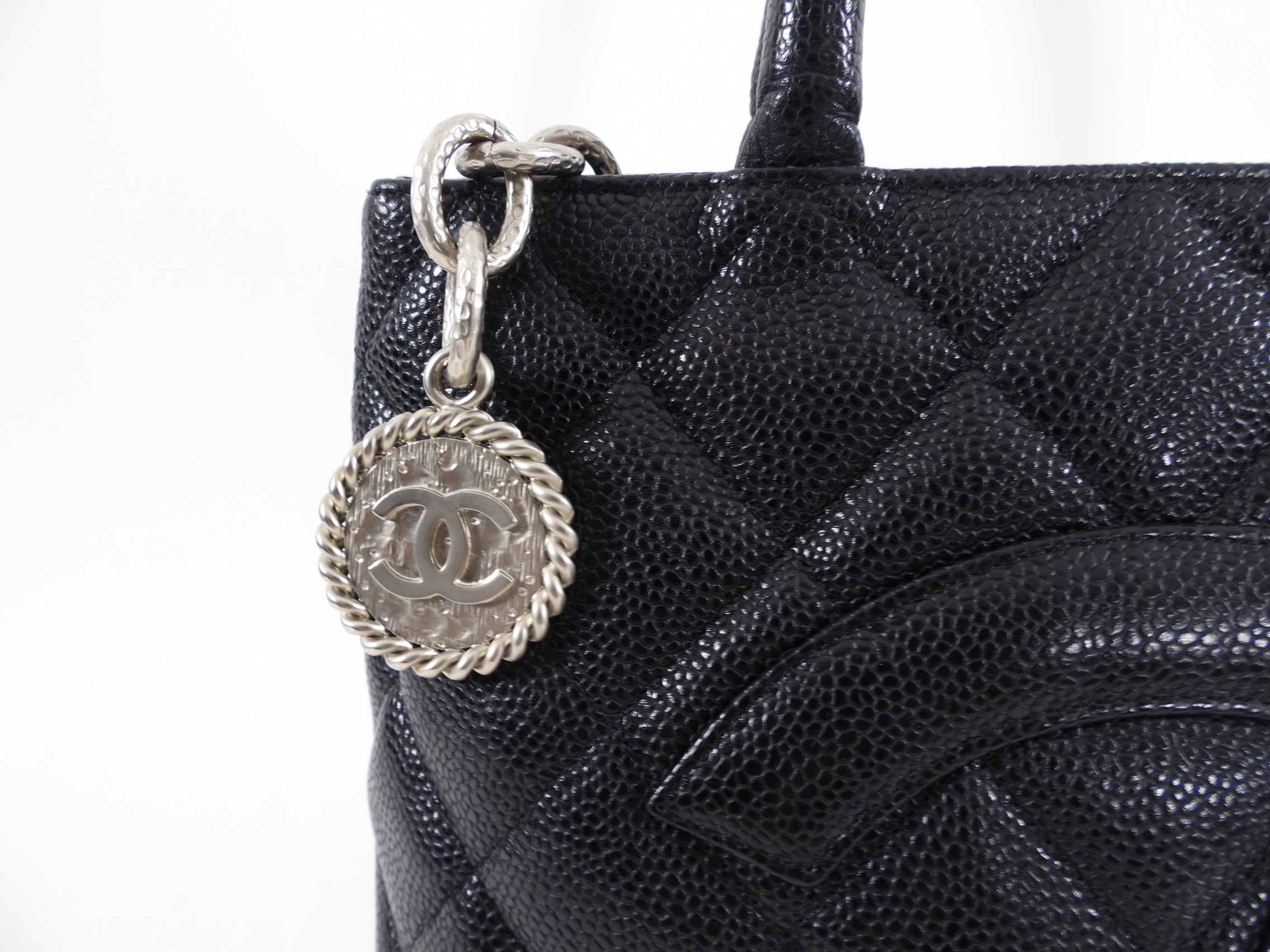 Chanel Black Caviar Leather CC Medallion Tote Bag - Luxury Designer Handbag for Women, Perfect for Work, Travel & Everyday Use