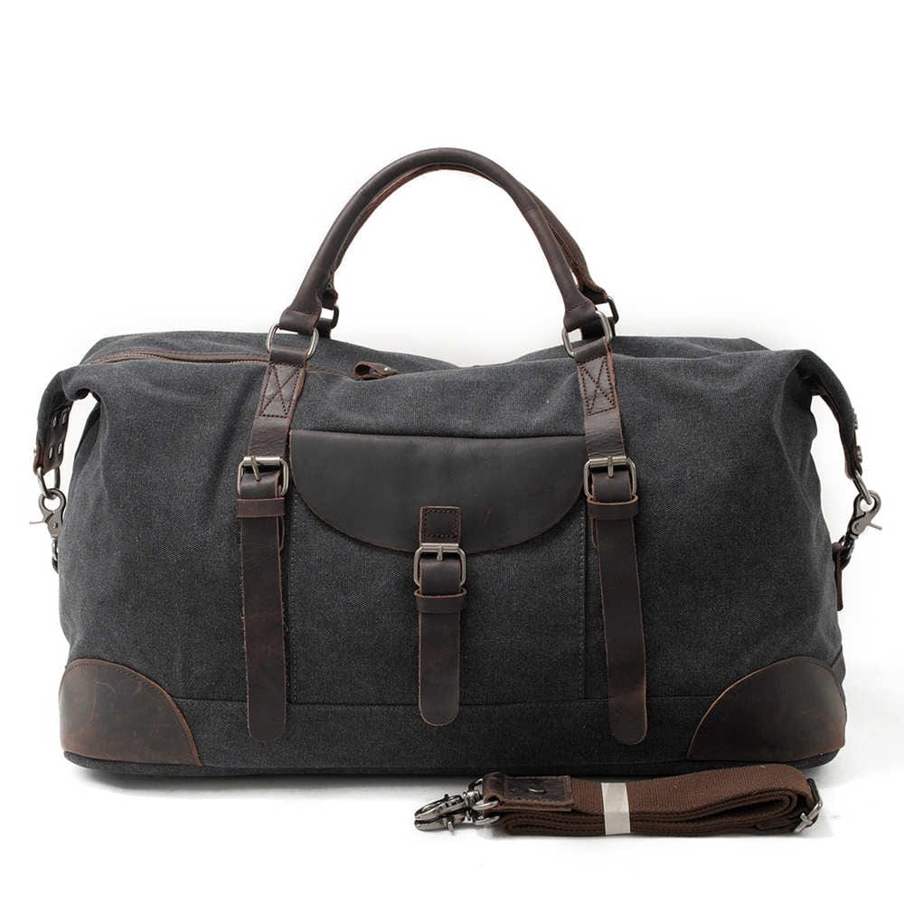 Women's Canvas Duffle Bag - Lightweight Travel Gym Bag for Women, Grey/Brown/Black, Perfect for Workout, Yoga, Beach & Weekend Getaways