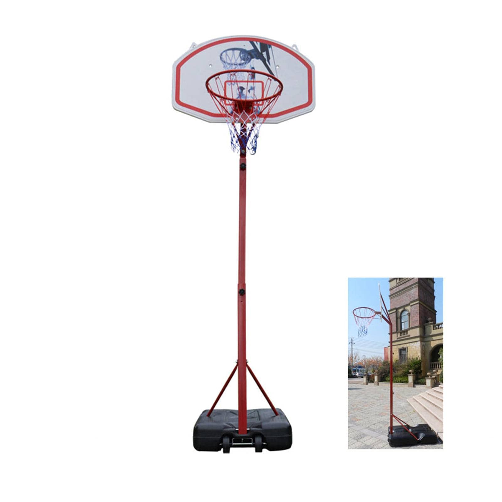 NC Medium Portable Basketball Hoop - Adjustable Height 2.1-2.6m (7-10ft) for Size 7 Basketball - Red, Black & White Colors - Perfect for Driveway, Backyard & Outdoor Basketball Practice
