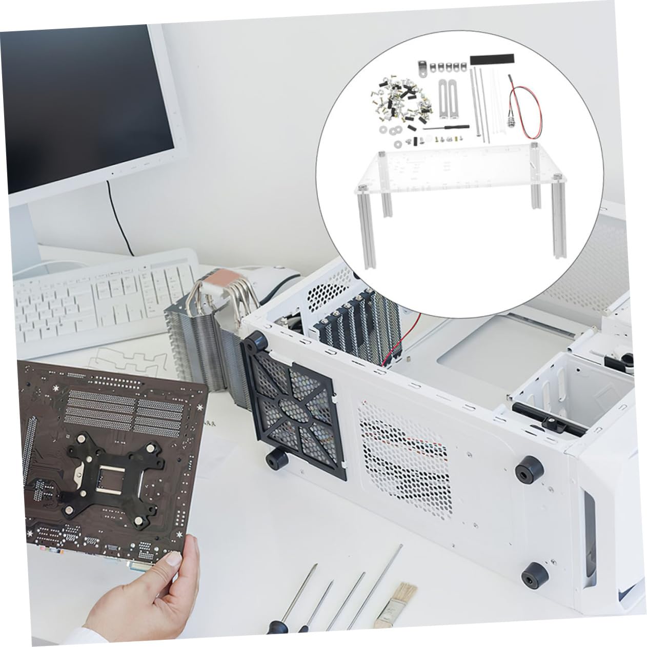 Mikikit Open Air Computer Case - ATX Mid Tower Chassis with Space-Saving Layout for GPU & Storage | Perfect for Gaming PC Builds & Crypto Mining Rigs