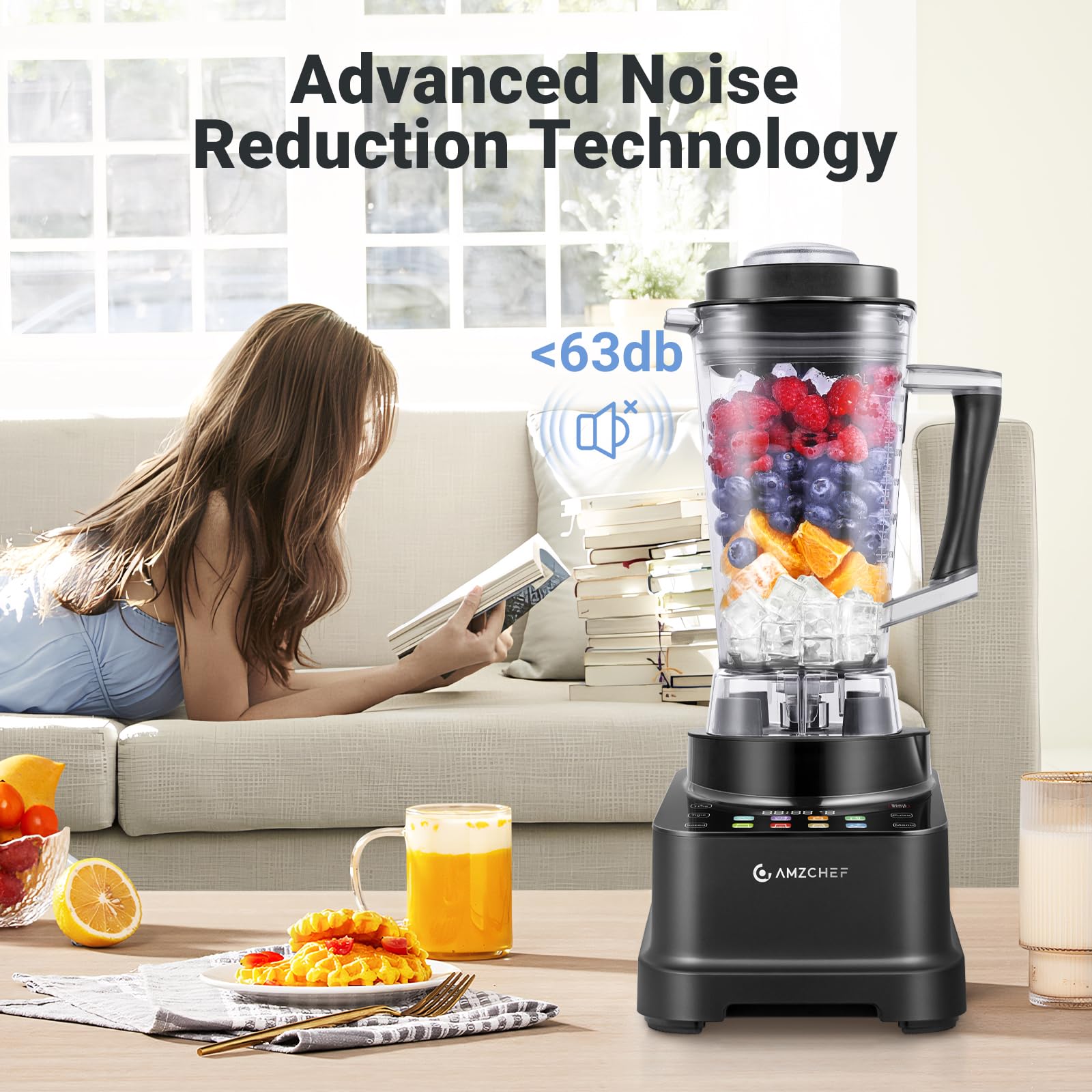 AMZCHEF 8-IN-1 Professional Blender 2000W - Commercial Grade Kitchen Blender with Timer, LED Touch Panel, 8 Preset Programs & 10 Speeds - Perfect for Smoothies, Shakes, Protein Drinks & Meal Prep - 68 oz BPA-Free Pitcher - Ideal for Home, Restaurant & Gym Use - Black