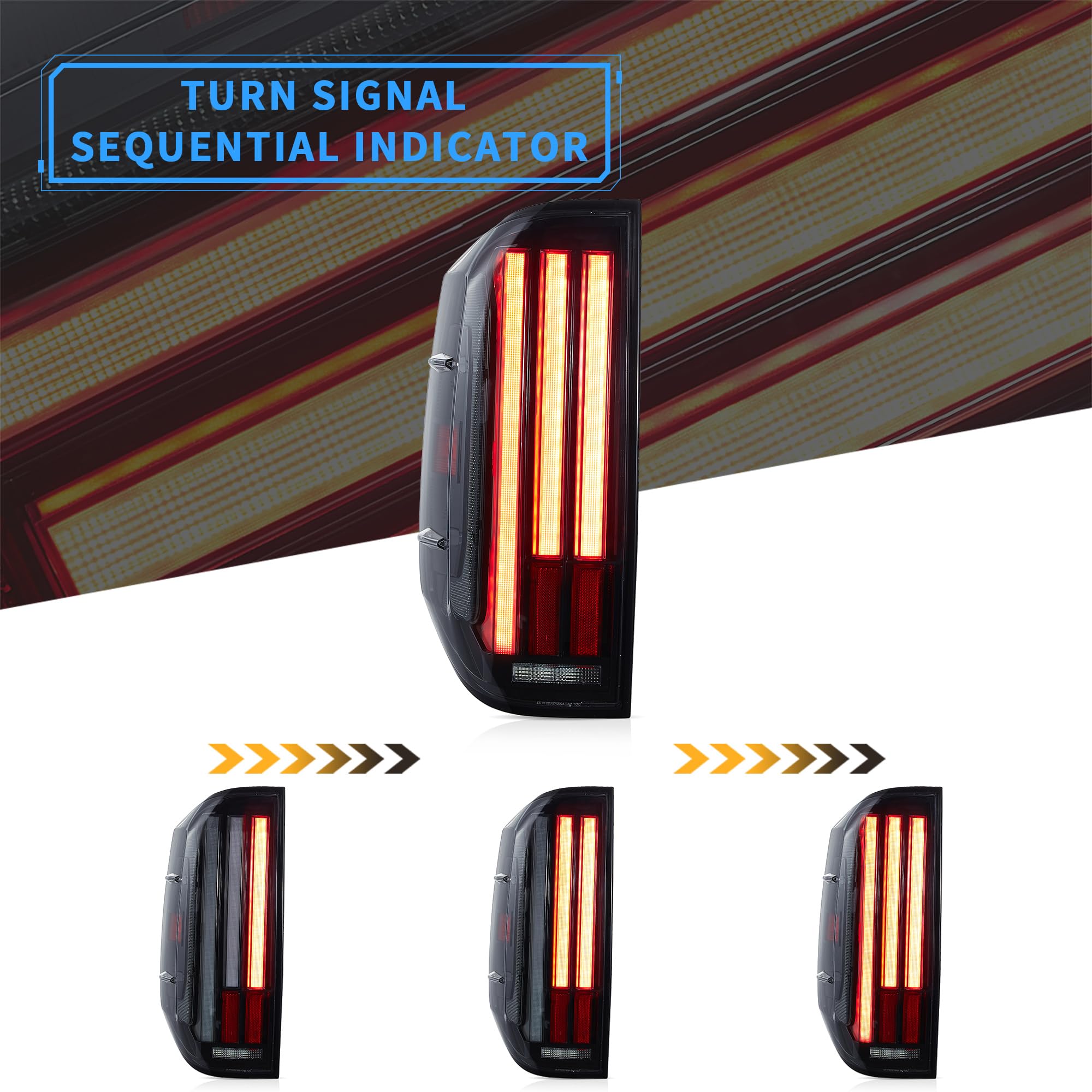 VLAND Smoked LED Tail Lights for 2014-2021 Toyota Tundra (2nd Gen) - Dynamic Animation Sequential Turn Signals, Red Lens, Driver & Passenger Side - Upgrade Your Truck's Rear Style for Night Driving & Custom Look