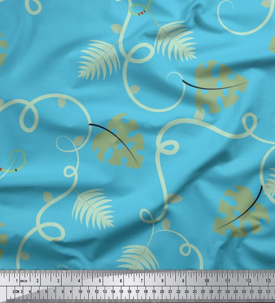 Soimoi Moss Georgette Blue Fabric by The Yard - 44 Inch Wide Printed Night Pine Leaves Material - Mystical Dark Design Fabric for Unique DIY Projects, Cosplay, Gothic Clothing & Home Decor