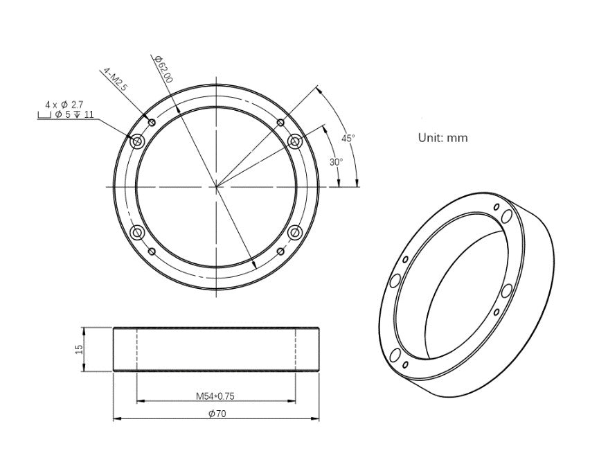 ZWO M54 Adapter for EFW Replacement - Compatible with Astronomical Telescopes & Astrophotography Equipment