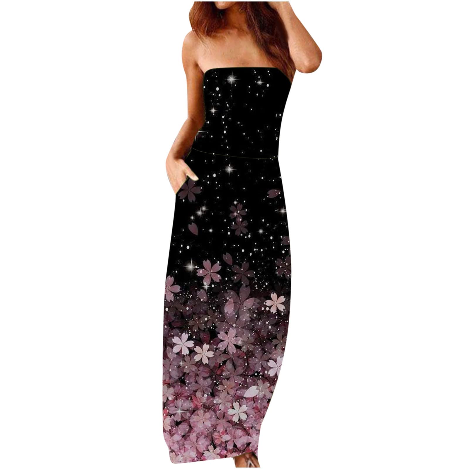 Boho Floral Print Maxi Dress for Women - Sexy Wrap Strapless Off The Shoulder Sleeveless Bohemian Summer Dress | Perfect for Beach Vacations, Music Festivals & Date Nights