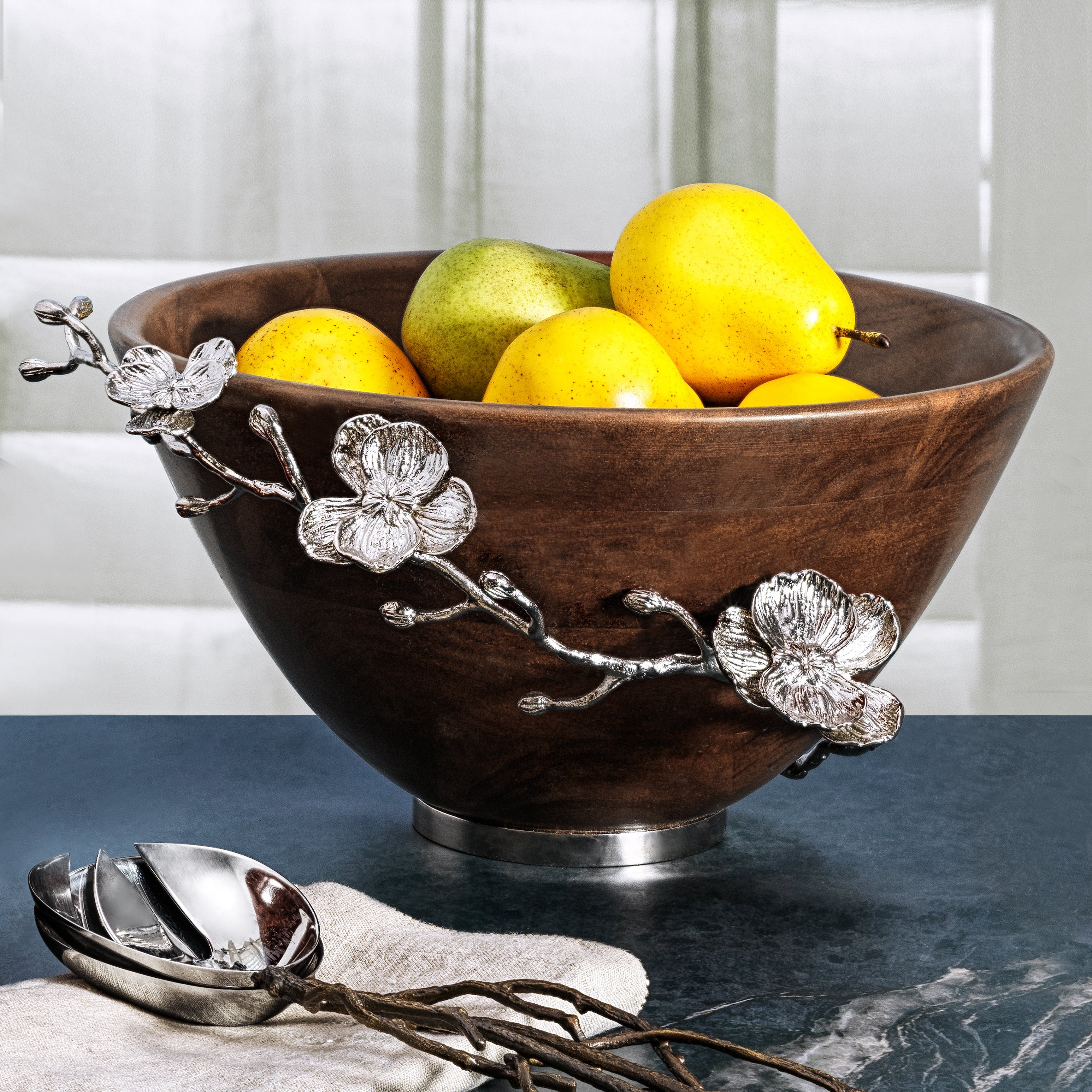 Premium White Orchid Wood Salad Bowl Set - Handcrafted Natural Wood Serving Bowl for Salads, Fruits, Nuts - Perfect for Dinner Parties, Picnics & Healthy Eating