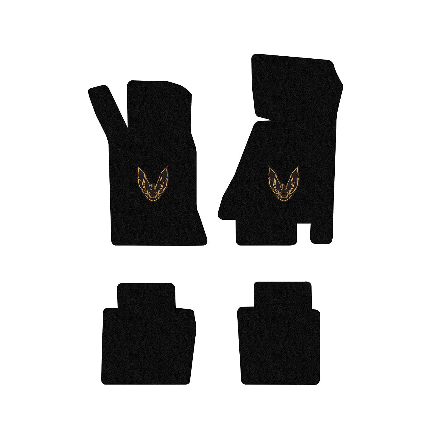 Premium Custom-Fit Lloyd Mats Carpeted Floor Liners for 1982-1992 Pontiac Firebird/Trans Am - Black with Gold Firebird Logo (4-Piece Set) - Perfect for Car Enthusiasts & Classic Car Protection