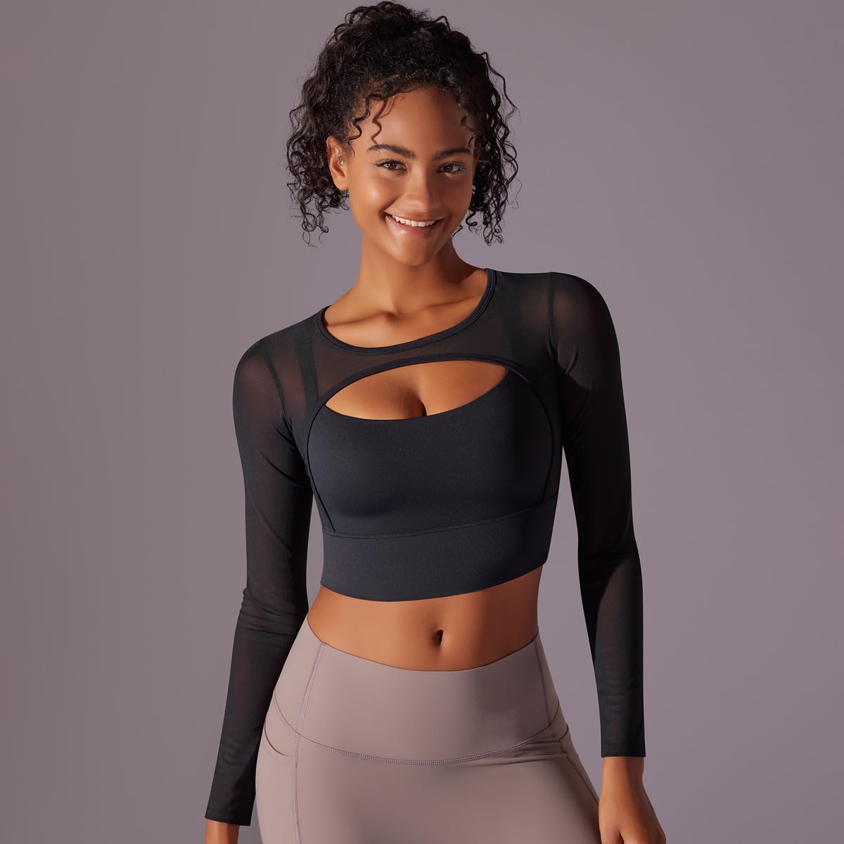 QUECY® Women's Long Sleeve Workout Tops with Front Cutout - Breathable Gym Shirts for Yoga, Running & Fitness Training | Perfect for Gym, Outdoor Sports & Active Lifestyle