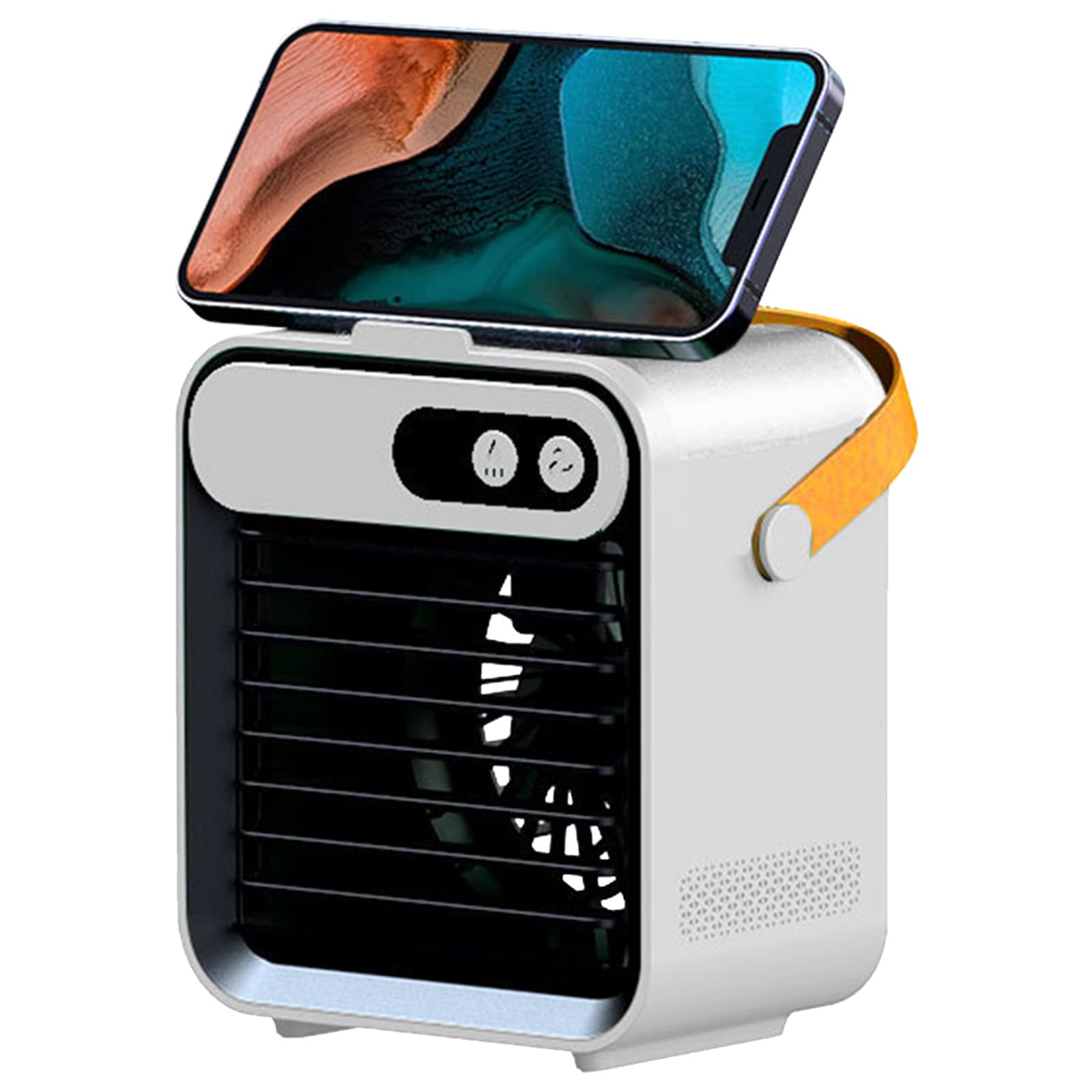 Portable USB Air Cooler Fan - 3 Speed Mini Evaporative Cooling Fan with Phone Holder & Vanity Mirror for Home, Office, Desk - Personal Air Conditioner for Indoor Use - Perfect as Mini Tree Ornaments (Blue/White, One Size)
