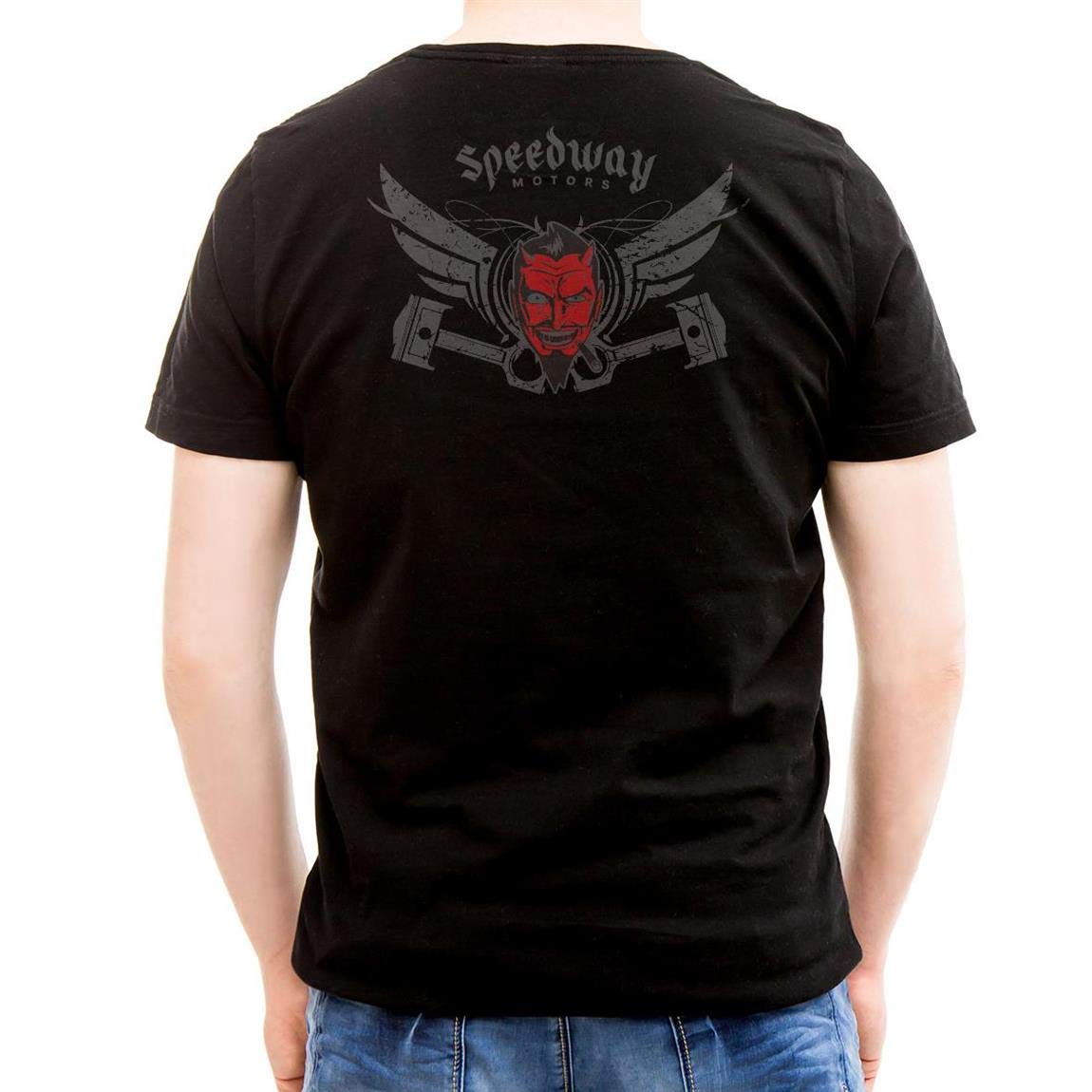 Speedway Devil Graphic T-Shirt for Men - Small Size, Black Cotton Tee - Perfect for Motorcycle Rides, Casual Outings & Biker Events