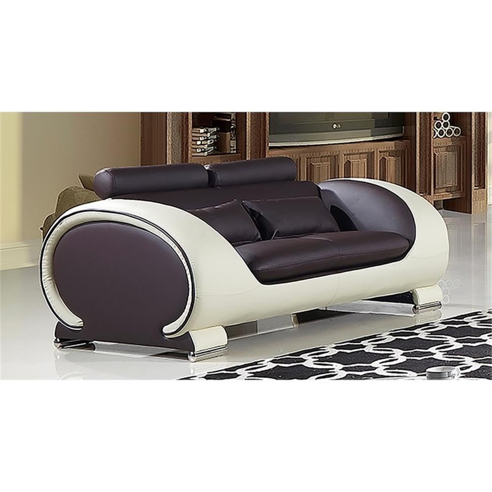 AE-D802 Faux Leather Loveseat in Brown & Cream - Perfect for Living Room & Office