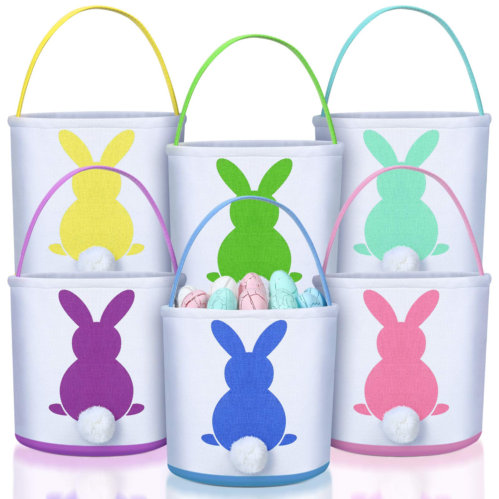 6 Pack Reusable Easter Bunny Basket Bags for Kids - Cute Bunny Tote Bags for Easter Egg Hunt, Party Favors & Shopping - Perfect for Easter Celebrations, Spring Parties & Gift Giving