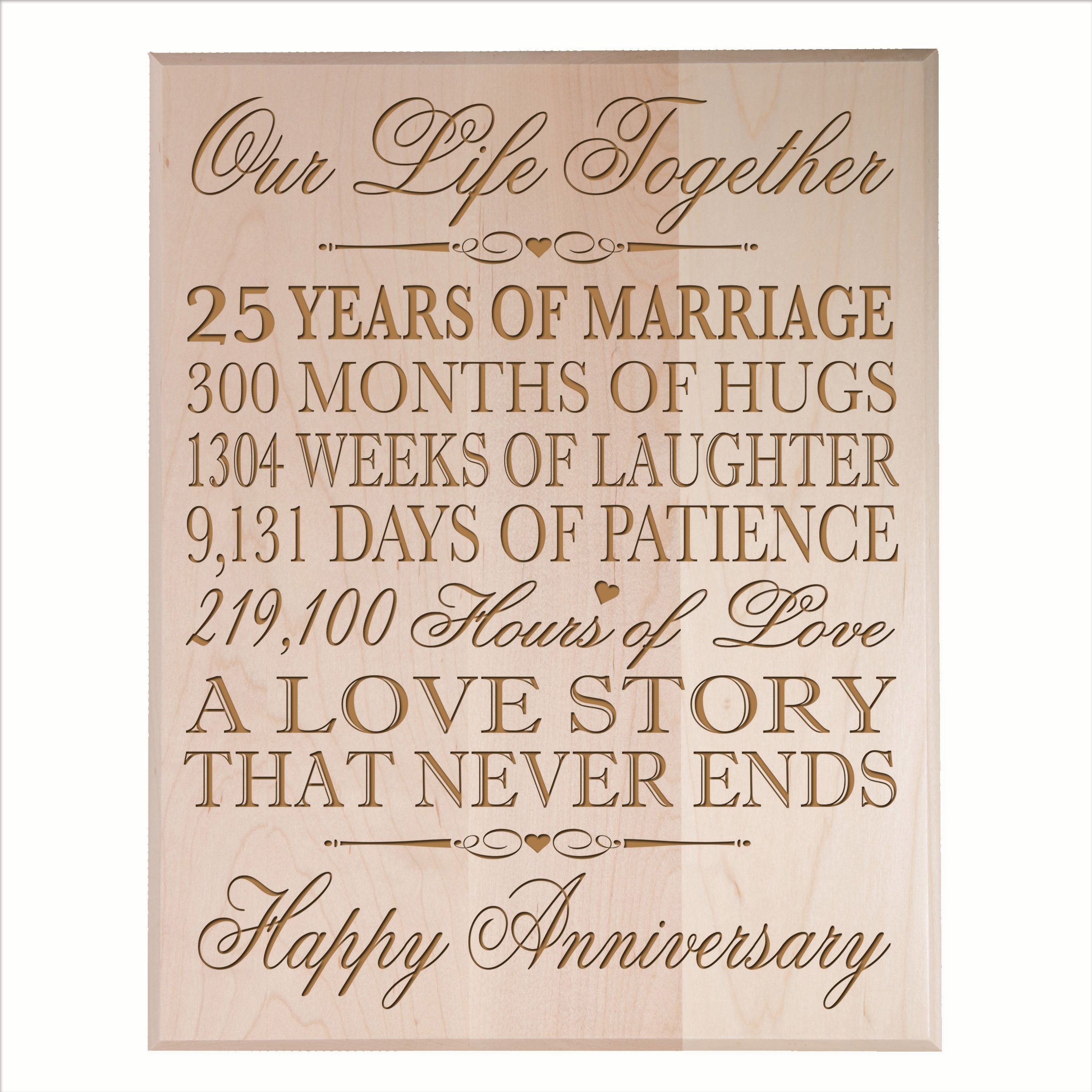 LifeSong Milestones 25th Wedding Anniversary Wall Plaque - Elegant Maple Solid Wood Gift for Couples (12