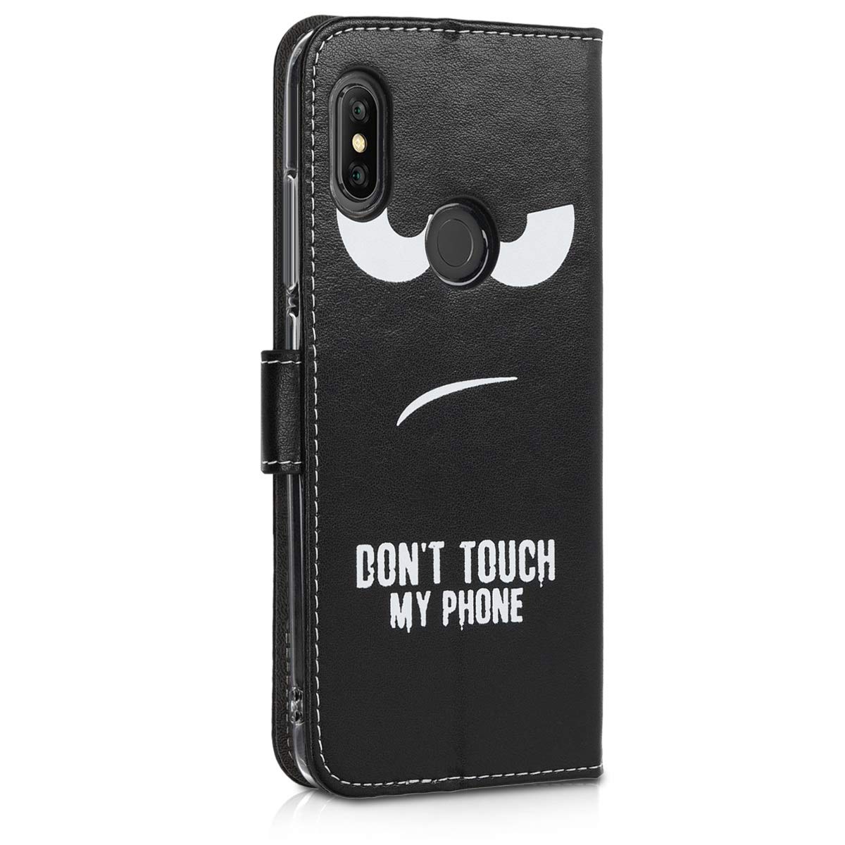 kwmobile Wallet Phone Case for Xiaomi Redmi Note 6 Pro - Slim Protective Cover with Card Slots (White/Black) | Perfect for Everyday Use, Travel & Hands-Free Convenience