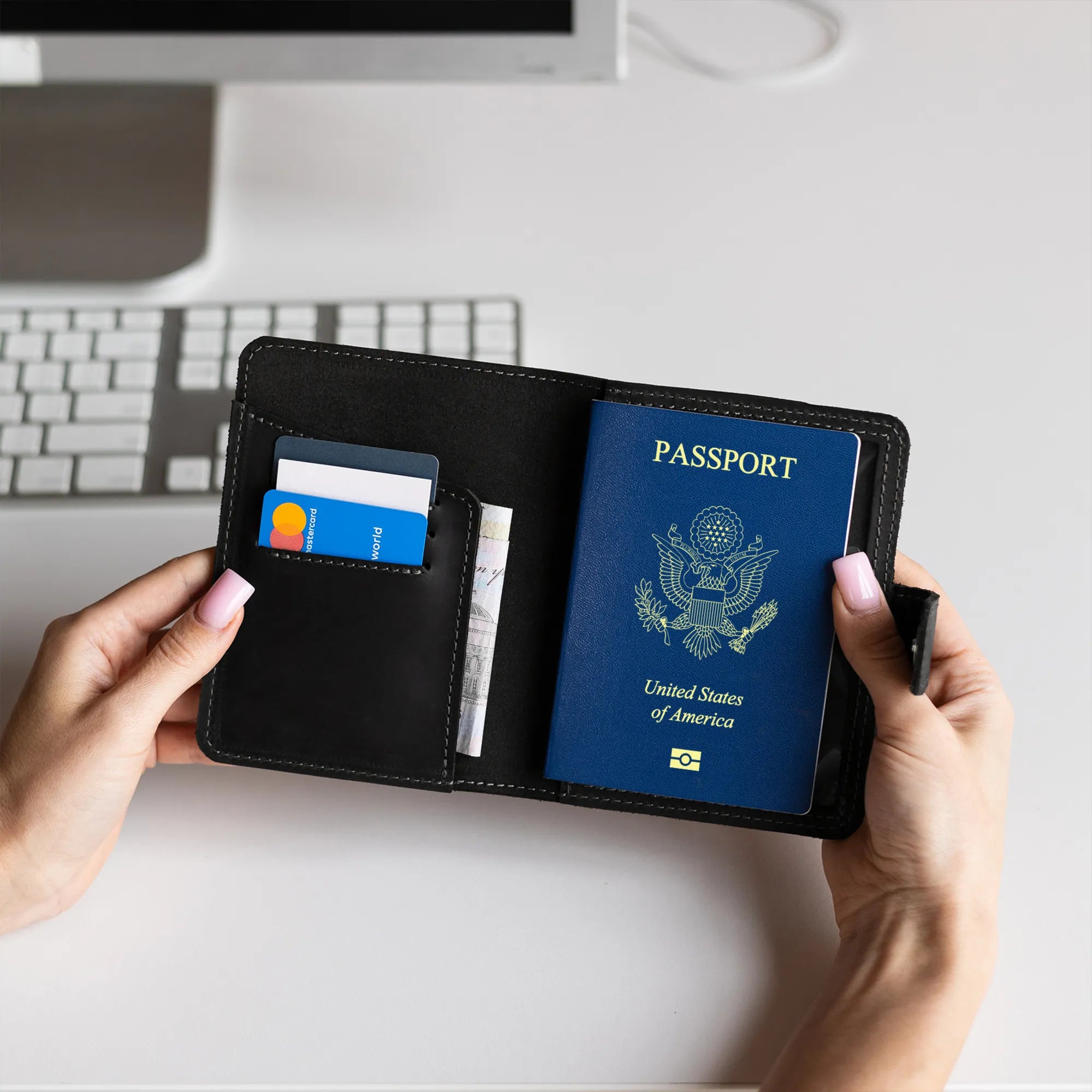 Genuine Leather Passport Holder Wallet - RFID Blocking Travel Organizer for Men & Women - Perfect for Airports, Business Trips, and International Travel