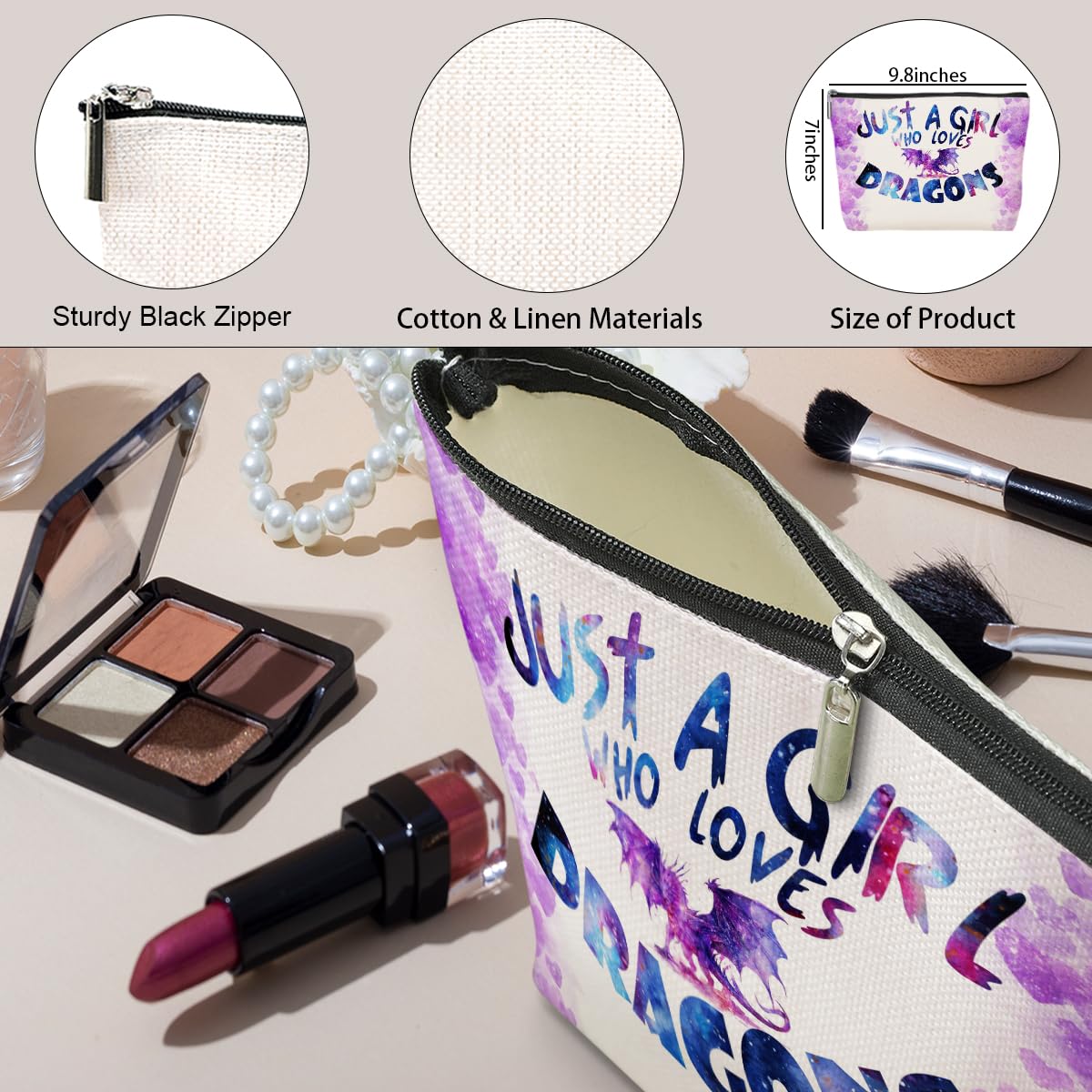 Funny Dragon Cosmetic Bag - Cute Makeup Pouch for Women & Girls - Perfect Gift for Dragon Lovers, Bestie, Sister & Coworkers - Great for Birthday, Christmas & Friendship Day - Ideal for Travel, Gym & Daily Makeup Storage