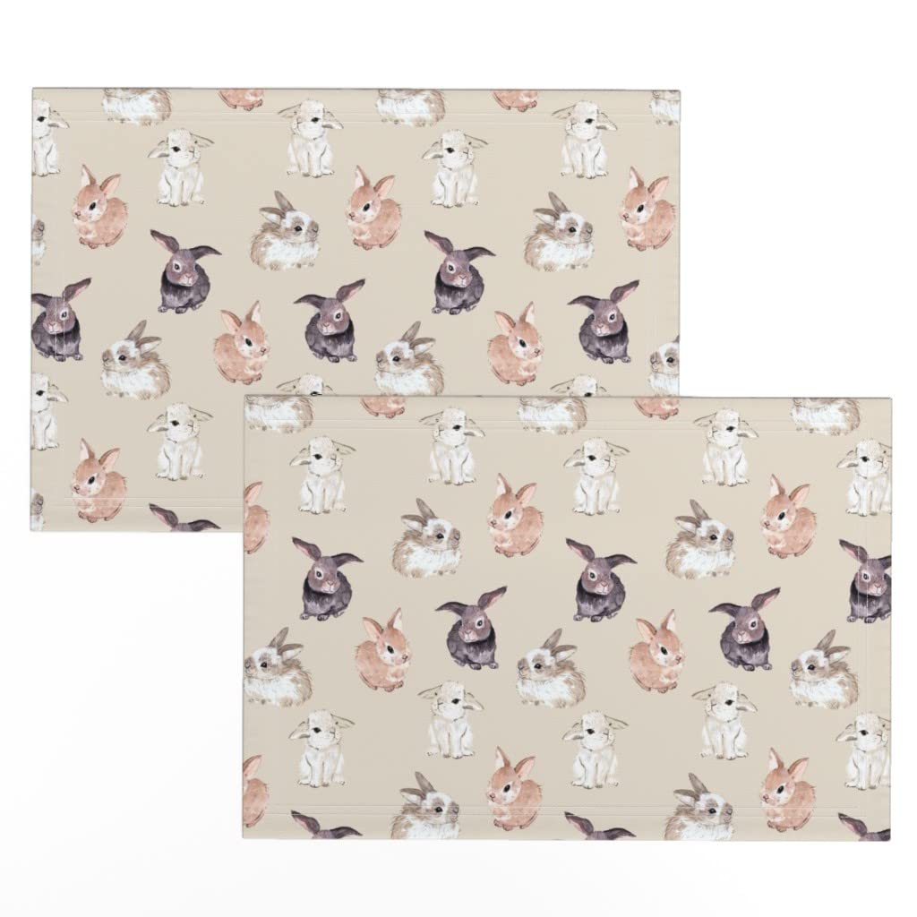 Premium Linen Cotton Canvas Placemats Set of 2 - Floral Rabbit Bunny Spring Summer Design for Dining Table Decor | Washable & Durable for Everyday Use, Parties & Seasonal Home Decor