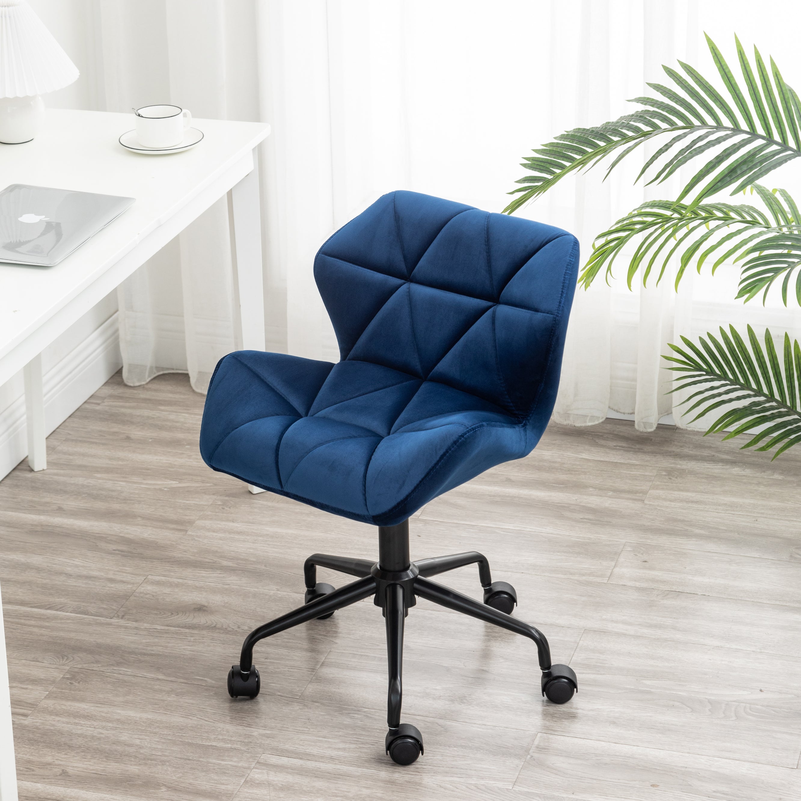 Roundhill Furniture Eldon Diamond Tufted Adjustable Swivel Office Chair - Ergonomic Executive Desk Chair with Lumbar Support, 360° Rotation & Height Adjustment, Blue Velvet - Perfect for Home Office, Gaming & Workspace