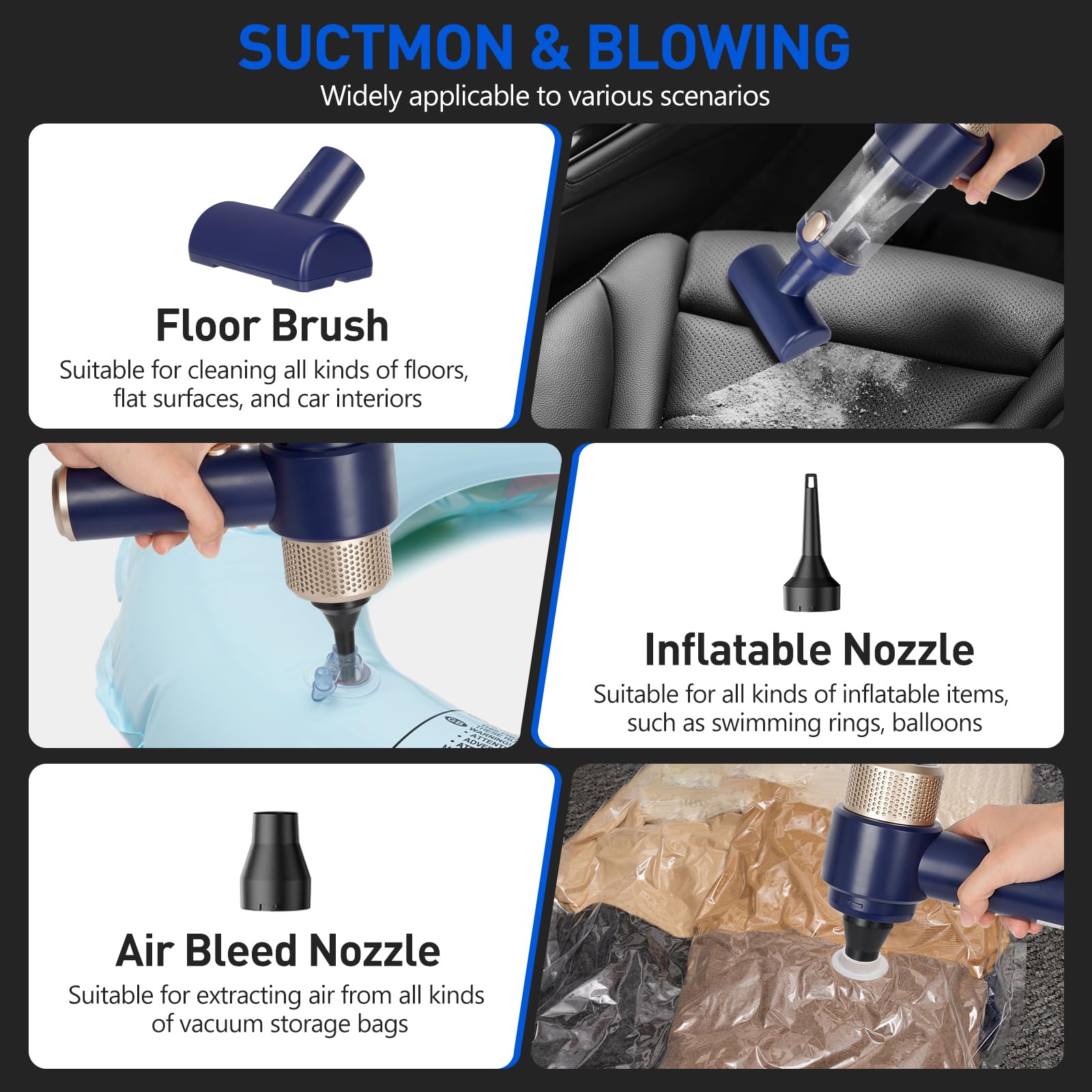 15000Pa Cordless Car Vacuum Cleaner & Air Duster with LED Light, Multi-Nozzles Handheld Vacuum for Car, Pet Hair, Home, Office, and Outdoor Use