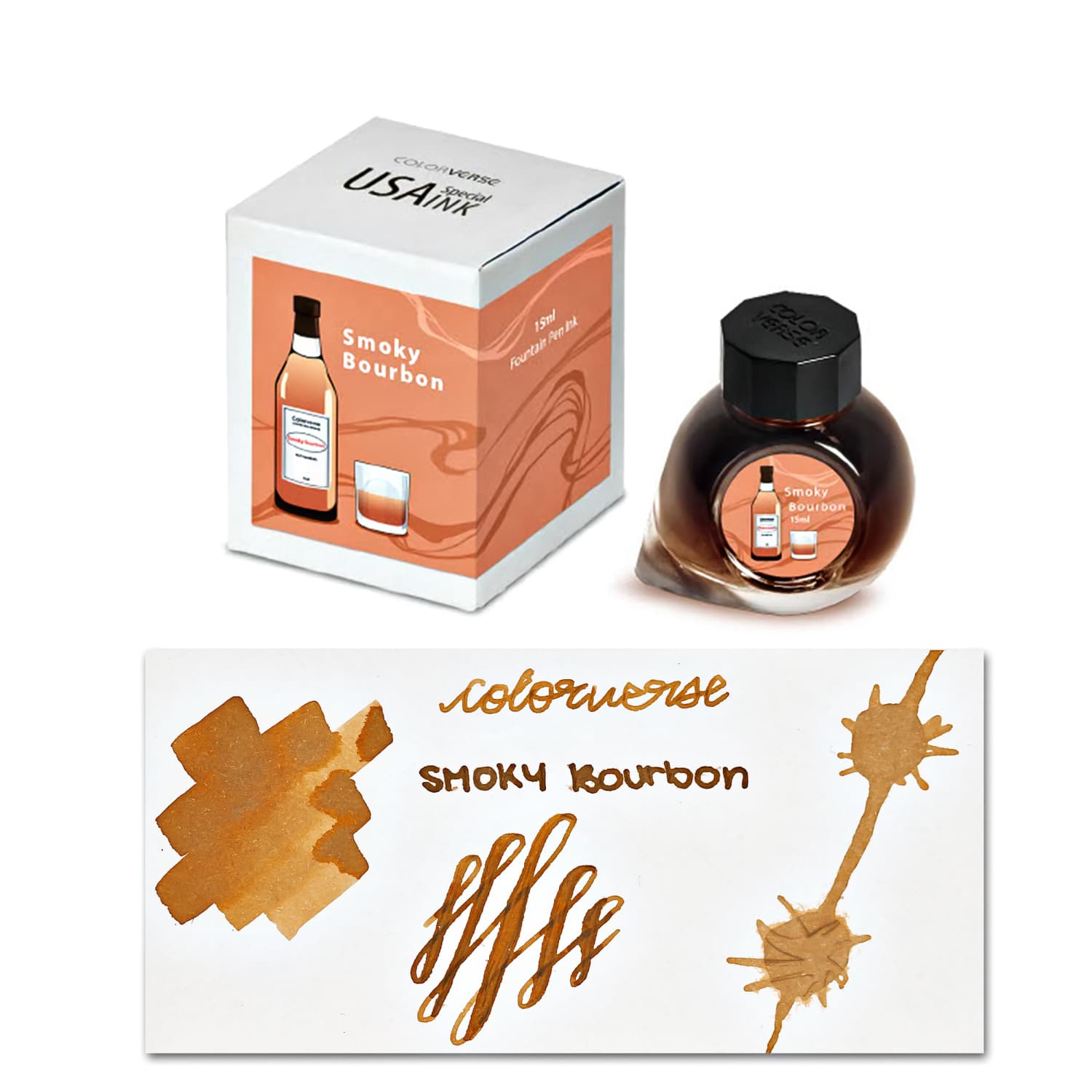 Colorverse USA Special Edition Kentucky Smoky Bourbon Bottled Ink - 15mL for Fountain Pens, Calligraphy & Artistic Writing
