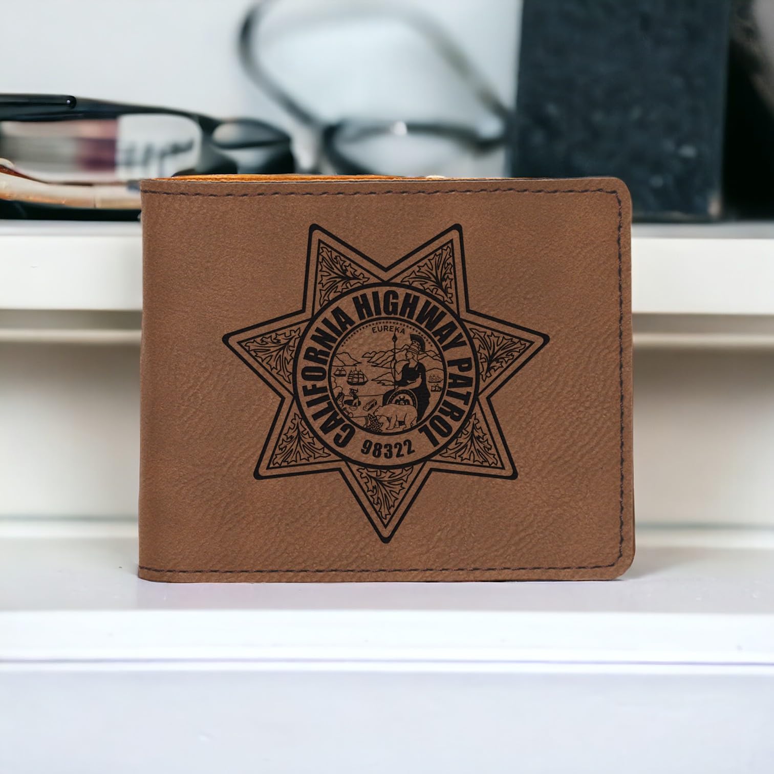 Alterd Industries Engraved CHP Leather Wallet - California Highway Patrol Police Badge Design, Perfect Policeman Gift for Officers & CHP Wives (Dark Brown) | Ideal for Duty Use, Retirement Gifts & Law Enforcement Appreciation