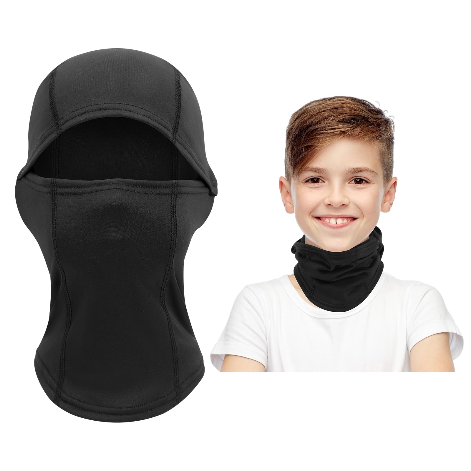 Kids Balaclava Ski Mask Scarf - Warm Fleece Neck Gaiter & Full Face Cover for Cold Weather - Winter Sports Accessories for Boys & Girls (Black) - Perfect for Skiing, Snowboarding & Outdoor Winter Activities